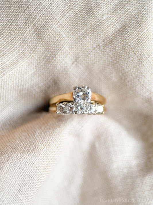 Vintage Diamond Bridal Set with Solitaire and Wedding Band in 14k Gold, Retro 1980s Jewelry - Timeless, Sustainable, @JewelryOnRepeat