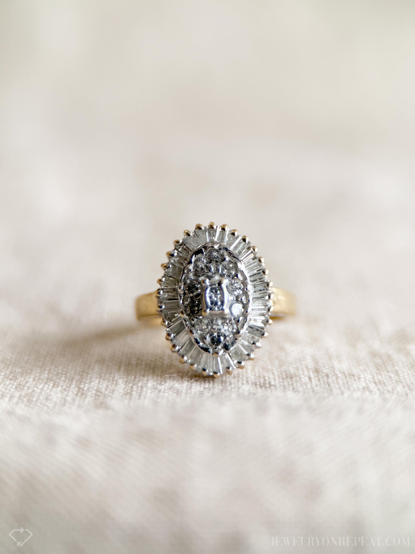 Vintage Diamond Marquise Shaped Cluster Ring in 14k Gold, Retro Jewelry from the 1990s - Timeless, Sustainable, @JewelryOnRepeat