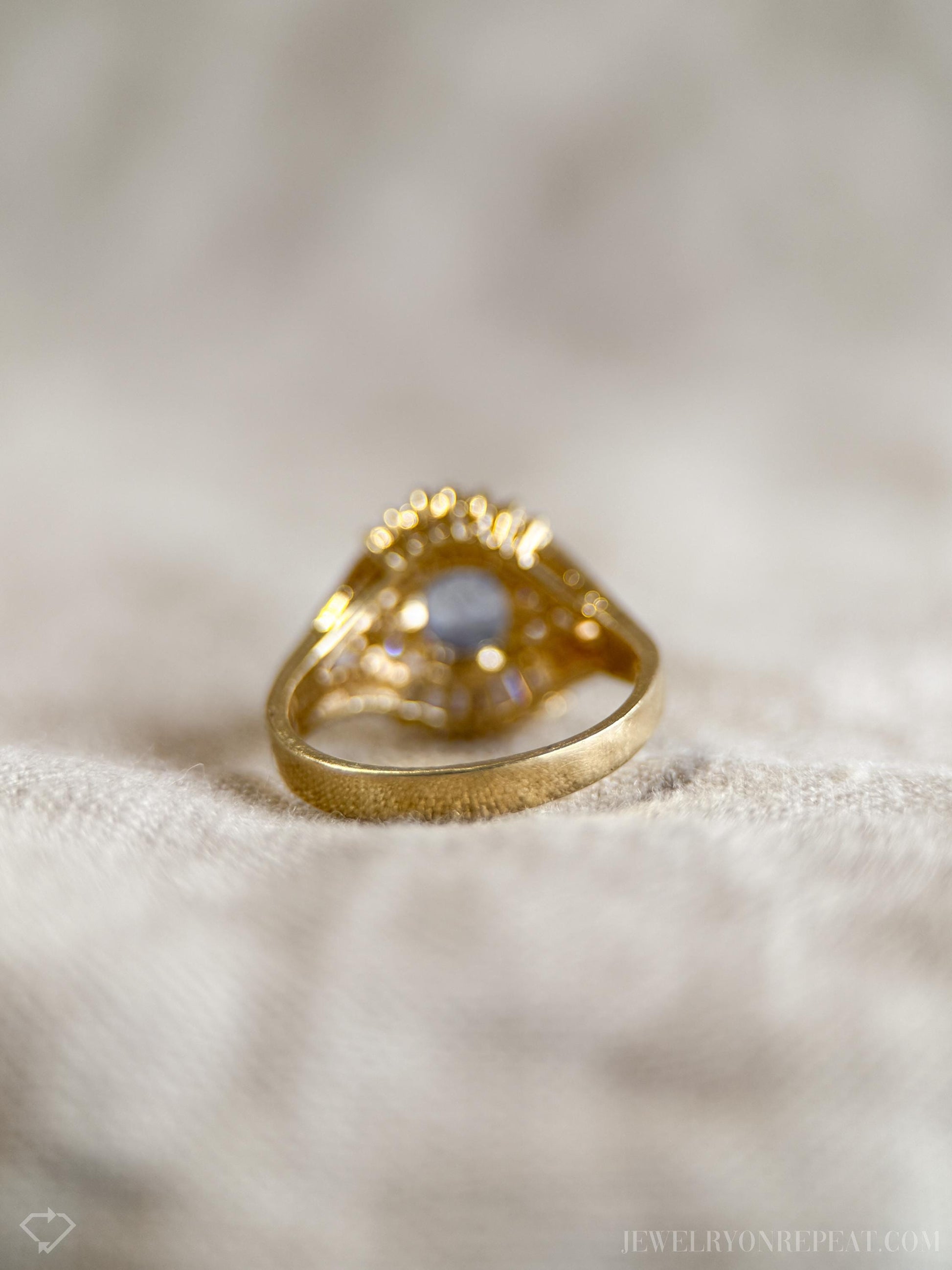 Vintage Sapphire Diamond Halo Gemstone Ring in 14k Gold, Retro Jewelry from the 1990s - Timeless, Sustainable, @JewelryOnRepeat
