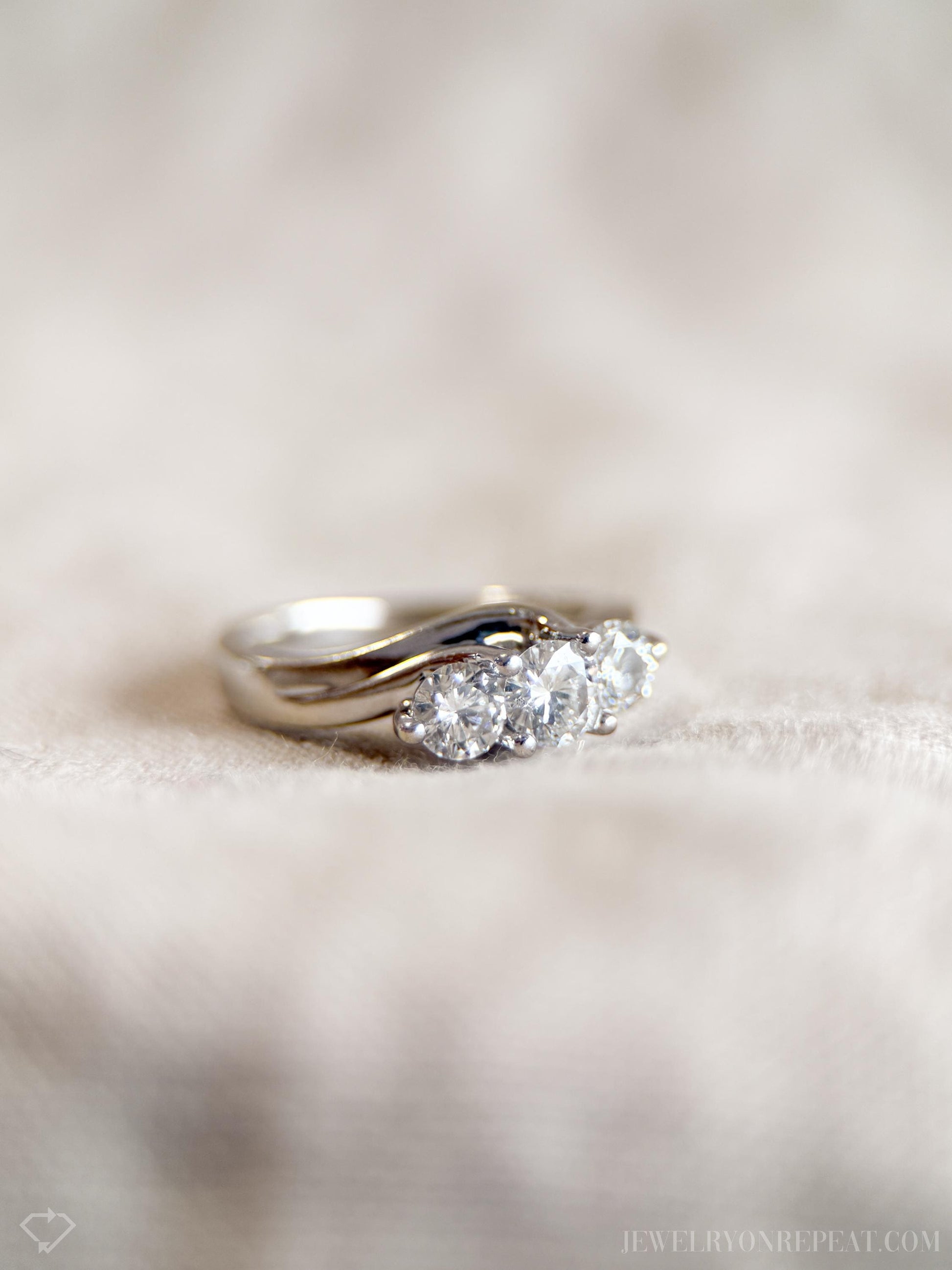 Vintage Three Stone Diamond Engagement Ring in 14k White Gold, Retro Jewelry from the 1990s - Timeless, Sustainable, @JewelryOnRepeat