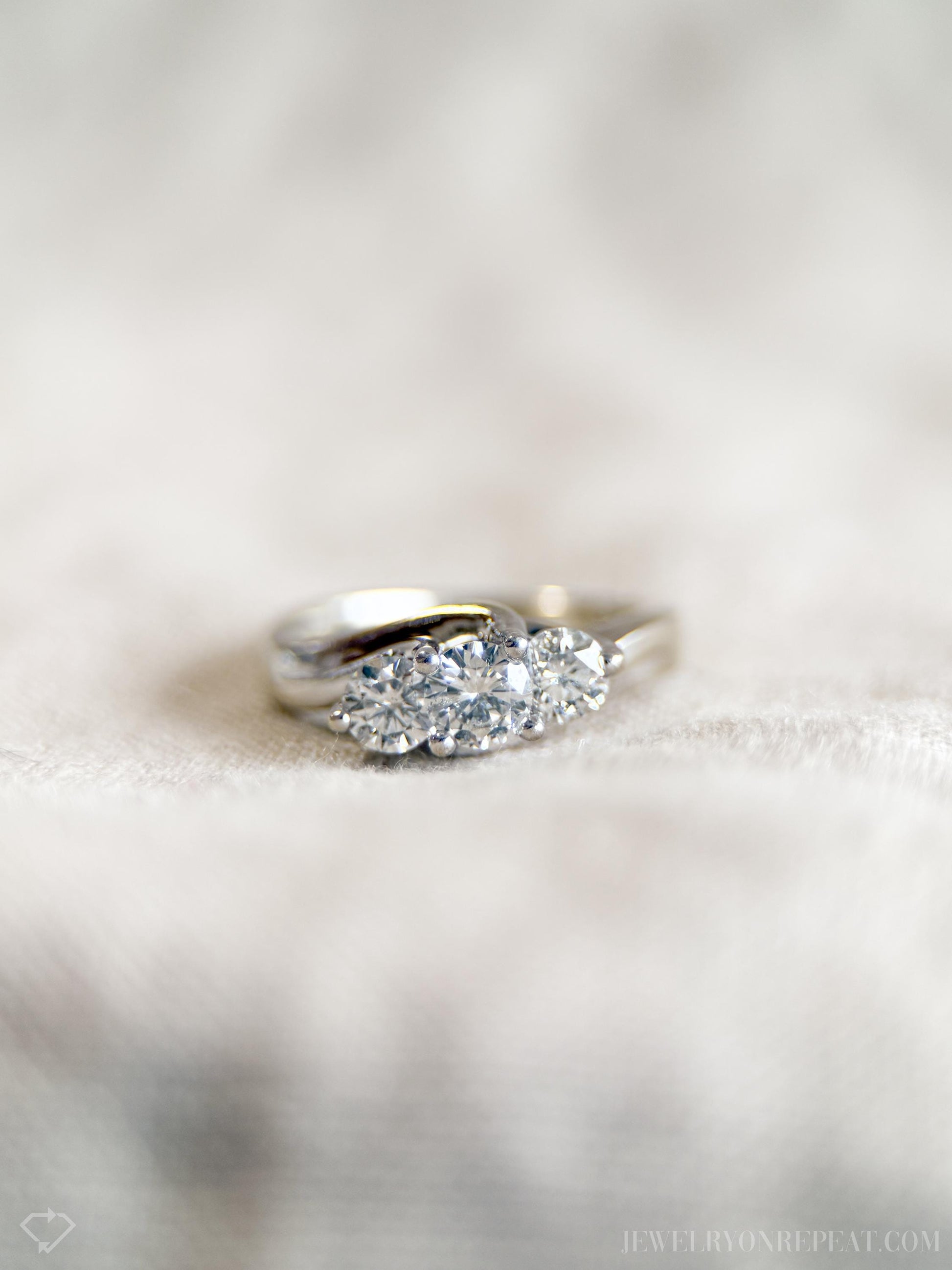 Vintage Three Stone Diamond Engagement Ring in 14k White Gold, Retro Jewelry from the 1990s - Timeless, Sustainable, @JewelryOnRepeat
