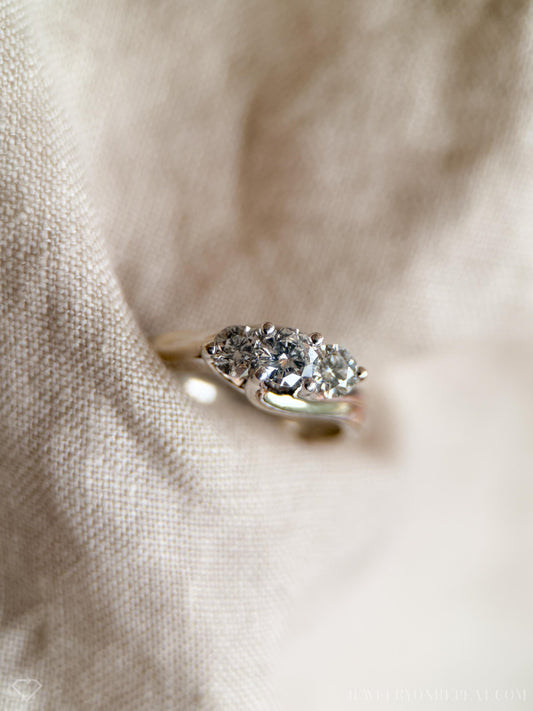 Vintage Three Stone Diamond Engagement Ring in 14k White Gold, Retro Jewelry from the 1990s - Timeless, Sustainable, @JewelryOnRepeat