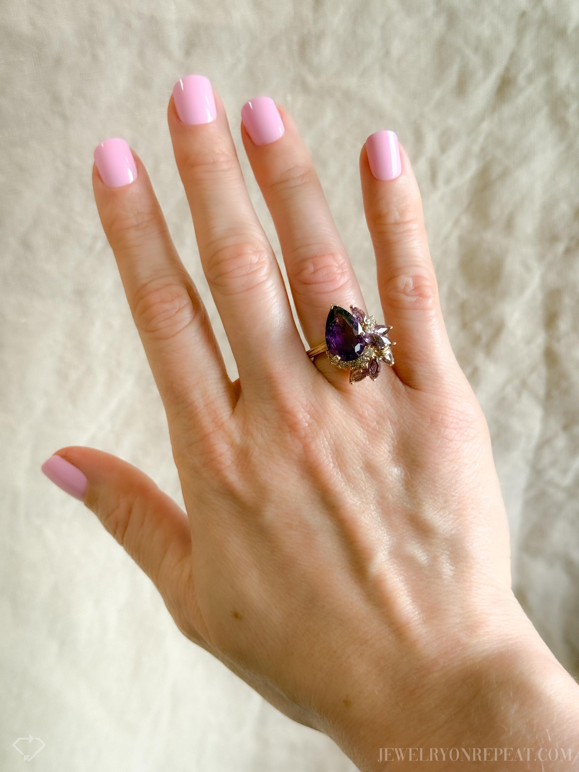 Vintage Amethyst Gemstone and Diamond Cluster Ring in 14k Gold, Retro Jewelry from the 1980s - Timeless, Sustainable, @JewelryOnRepeat