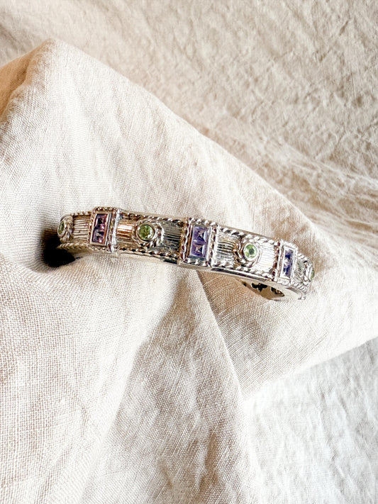 Vintage Judith Ripka Sterling Silver Amethyst Peridot Cuff Bracelet