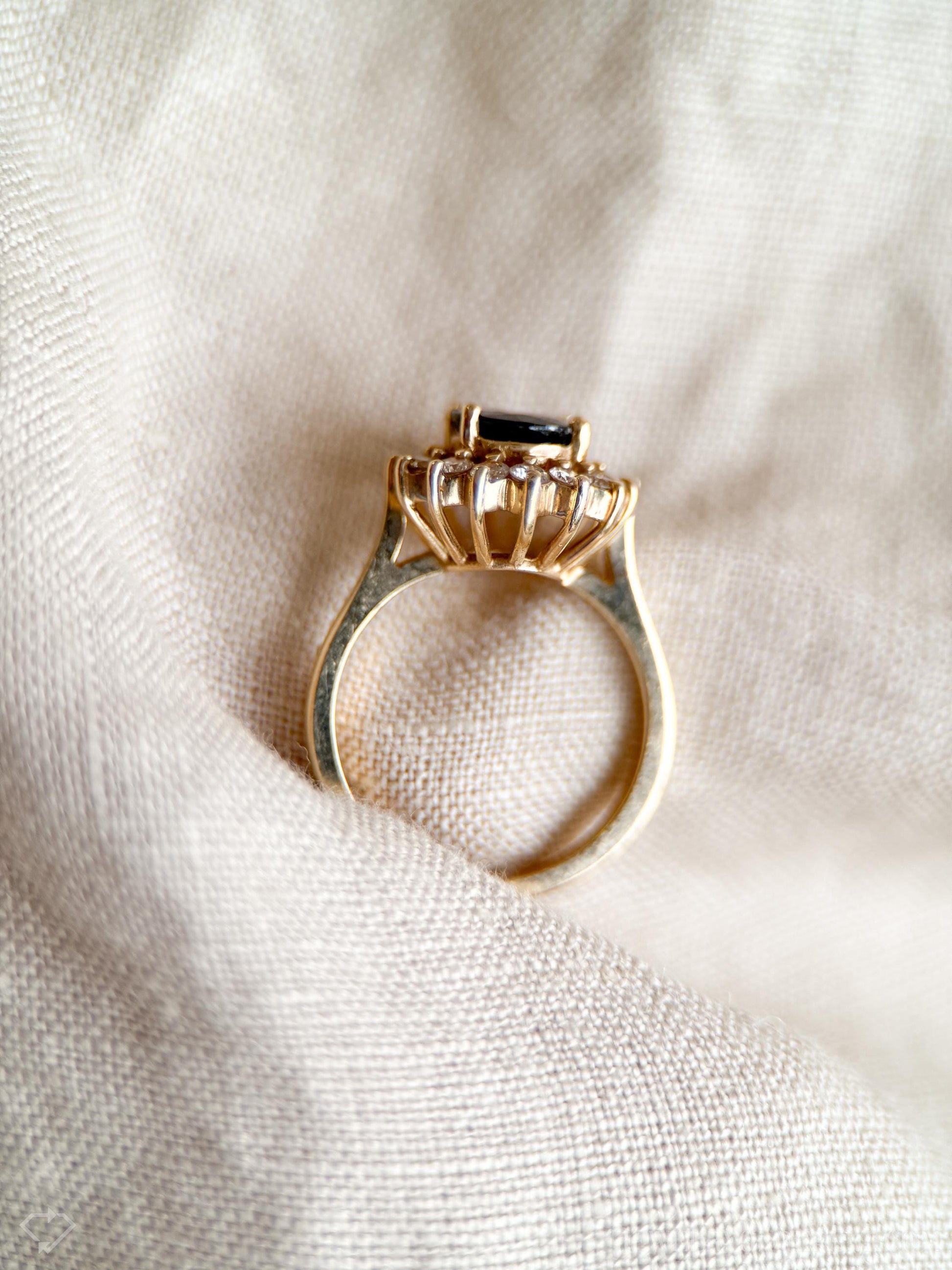Vintage Sapphire Diamond Halo Gemstone Ring in 14k Gold, Retro Jewelry from the 1990s - Timeless, Sustainable, @JewelryOnRepeat