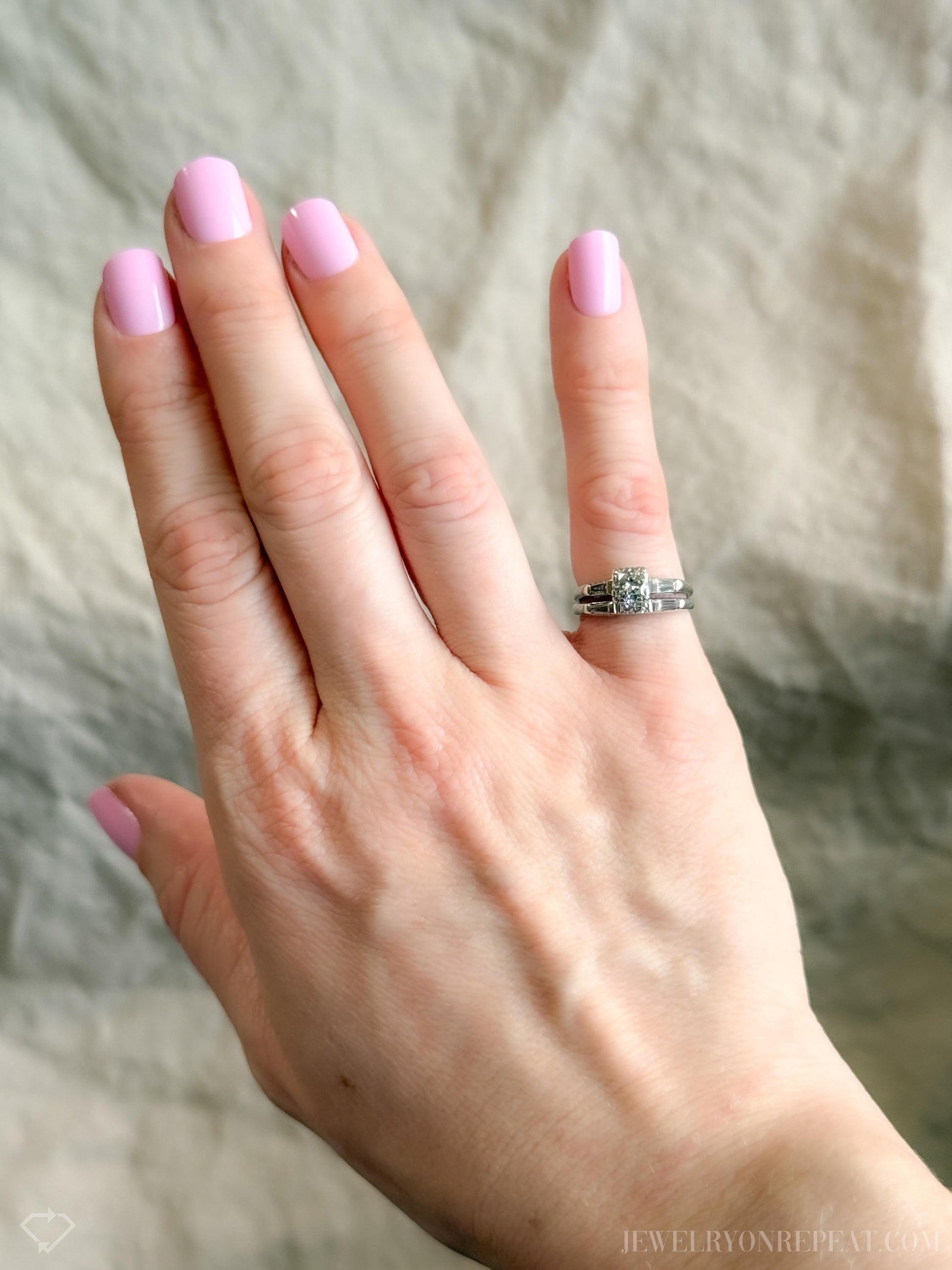 Vintage Art Deco Diamond Bridal Set, Engagement Ring and Wedding Band in 14k White Gold - Timeless, Sustainable, @JewelryOnRepeat
