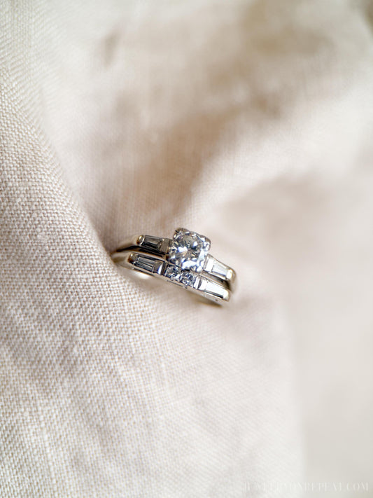 Vintage Art Deco Diamond Bridal Set, Engagement Ring and Wedding Band in 14k White Gold - Timeless, Sustainable, @JewelryOnRepeat