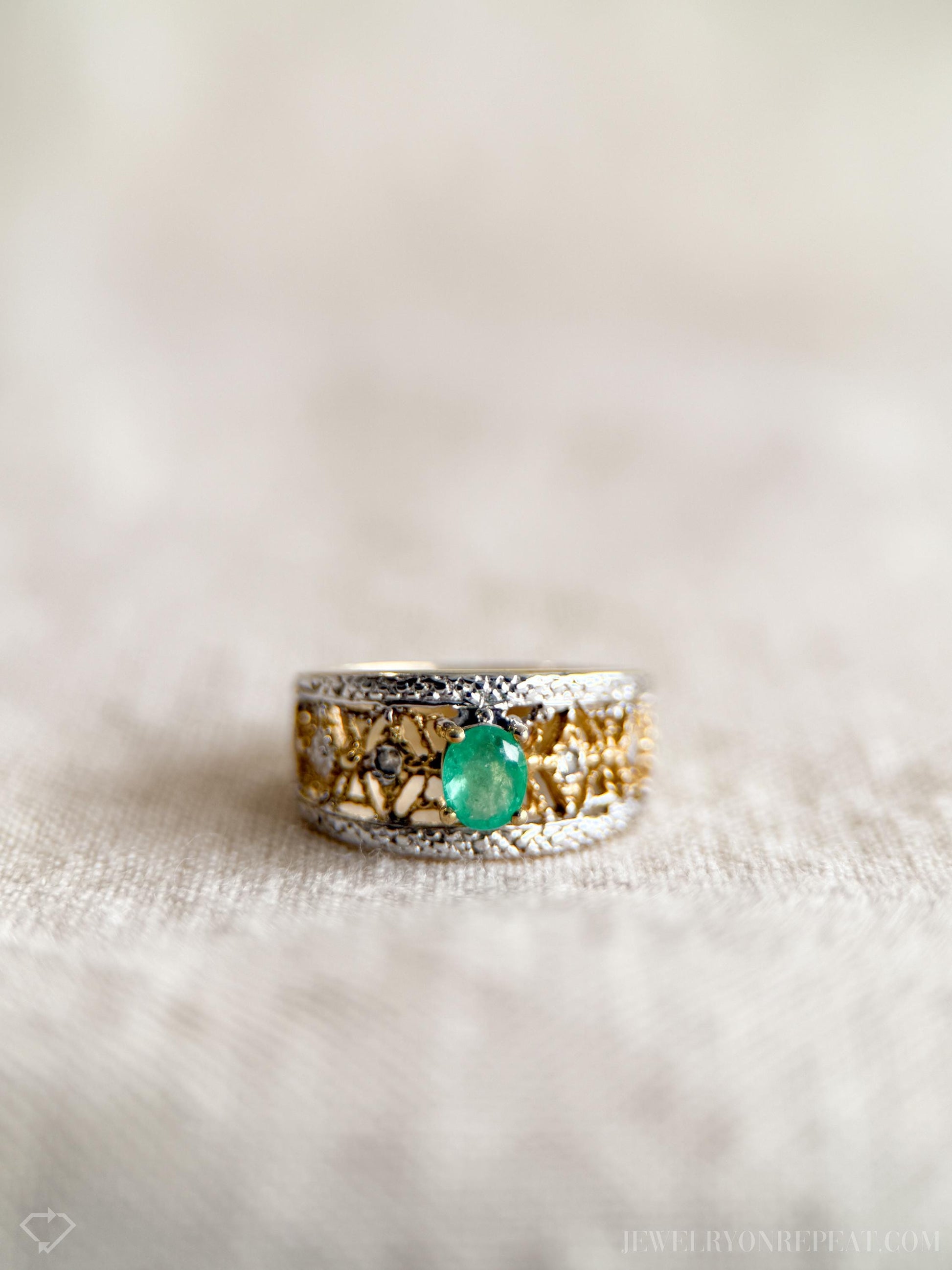 Vintage Emerald Oval Cut Gemstone Ring in 10k Gold, Retro Jewelry from the 1990s - Timeless, Sustainable, @JewelryOnRepeat