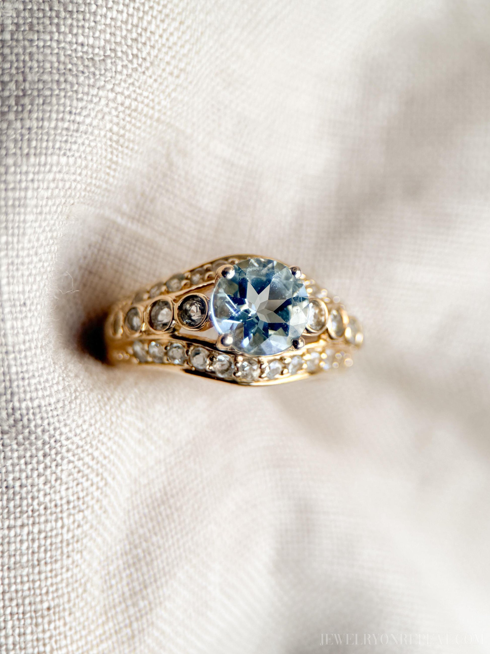 Vintage Aquamarine Filigree Gemstone Ring in 14k Gold, Antique Jewelry from the 1990s - Timeless, Sustainable, @JewelryOnRepeat