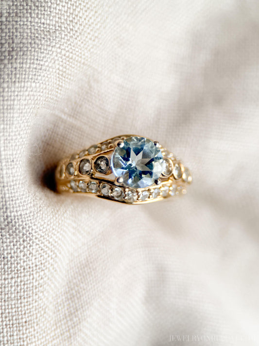 Vintage Aquamarine Filigree Gemstone Ring in 14k Gold, Antique Jewelry from the 1990s - Timeless, Sustainable, @JewelryOnRepeat
