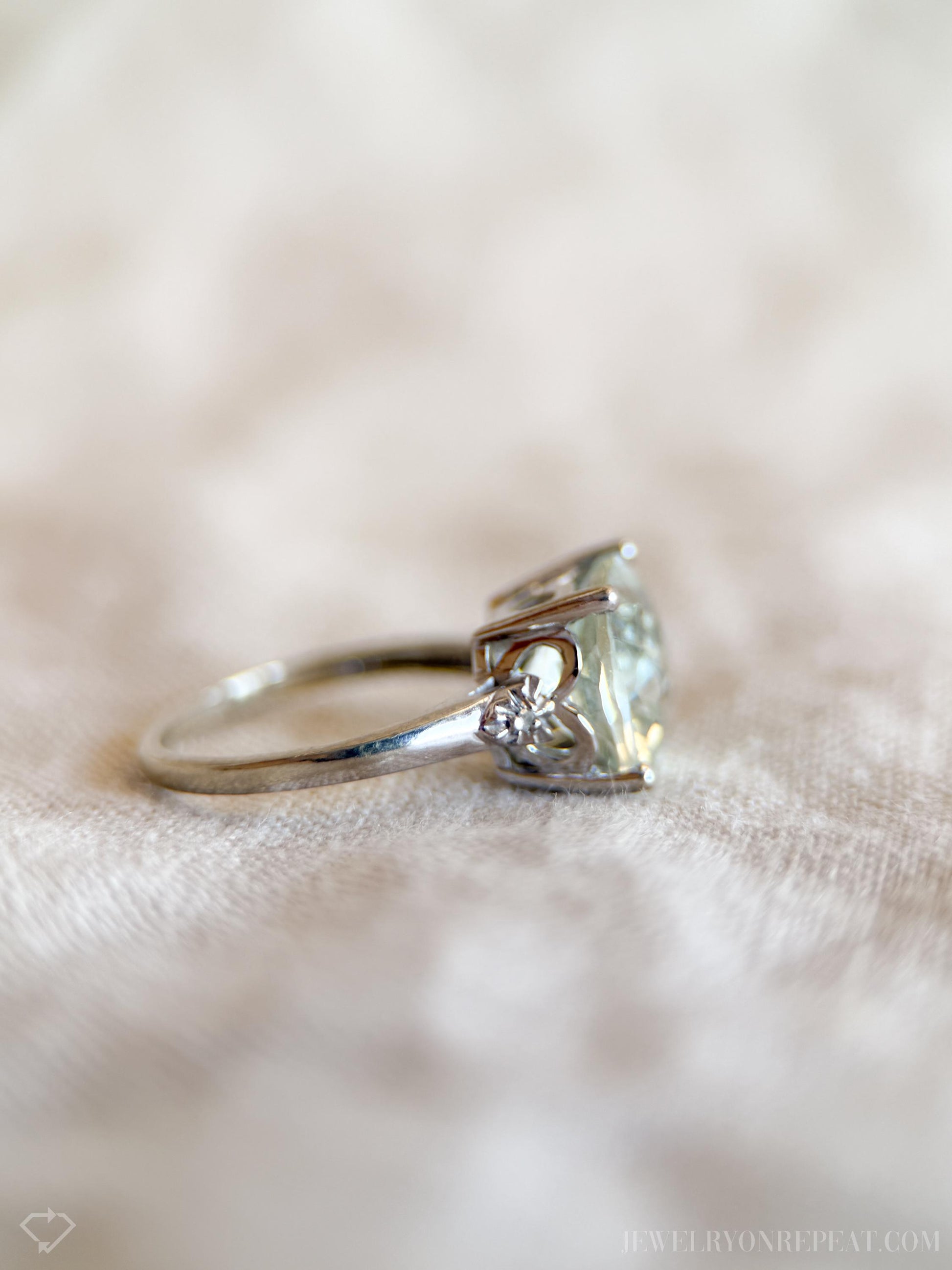 Vintage Green Prasiolite Gemstone Ring in 10k White Gold, Vintage Jewelry from the 1990s - Timeless, Sustainable, @JewelryOnRepeat