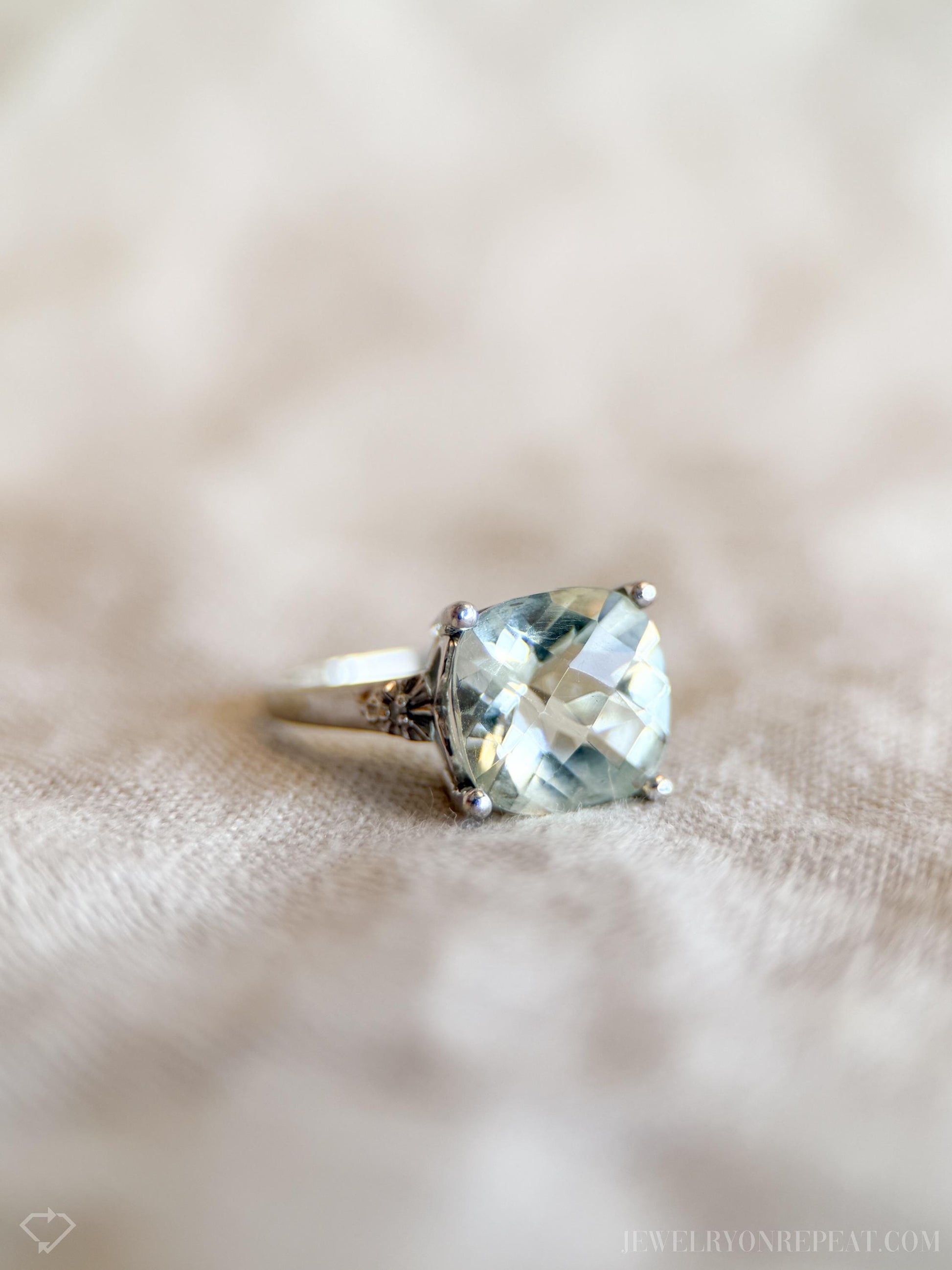 Vintage Green Prasiolite Gemstone Ring in 10k White Gold, Vintage Jewelry from the 1990s - Timeless, Sustainable, @JewelryOnRepeat