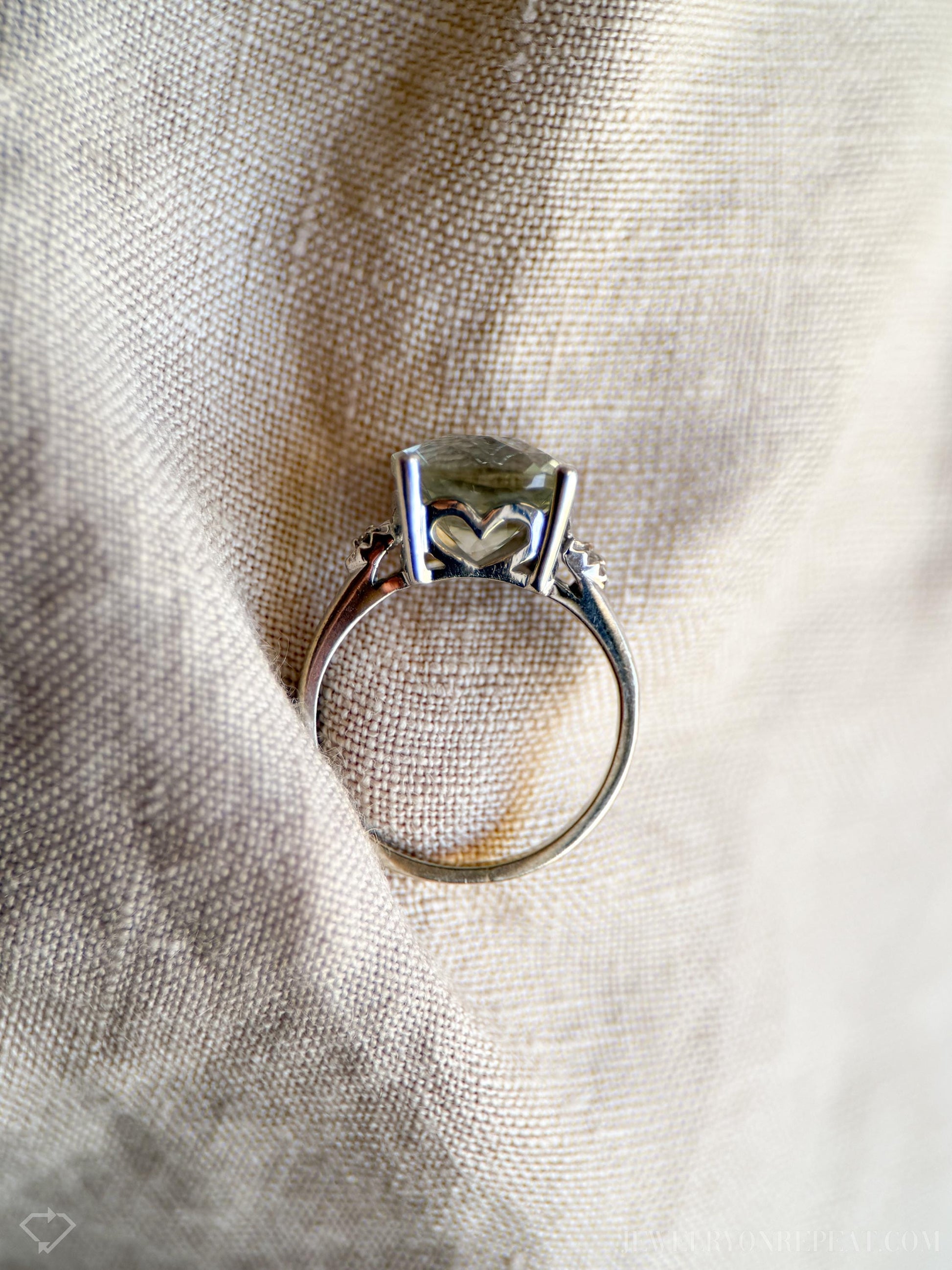 Vintage Green Prasiolite Gemstone Ring in 10k White Gold, Vintage Jewelry from the 1990s - Timeless, Sustainable, @JewelryOnRepeat