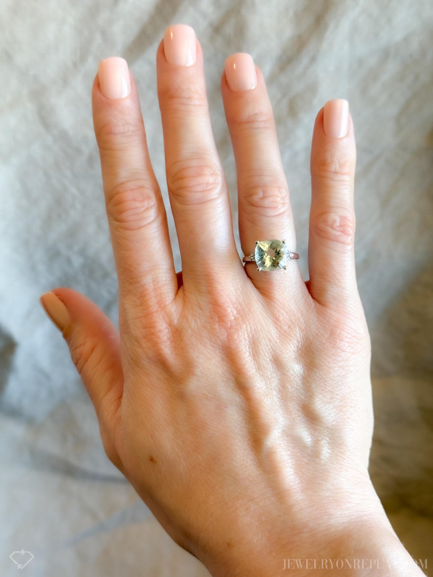 Vintage Green Prasiolite Gemstone Ring in 10k White Gold, Vintage Jewelry from the 1990s - Timeless, Sustainable, @JewelryOnRepeat
