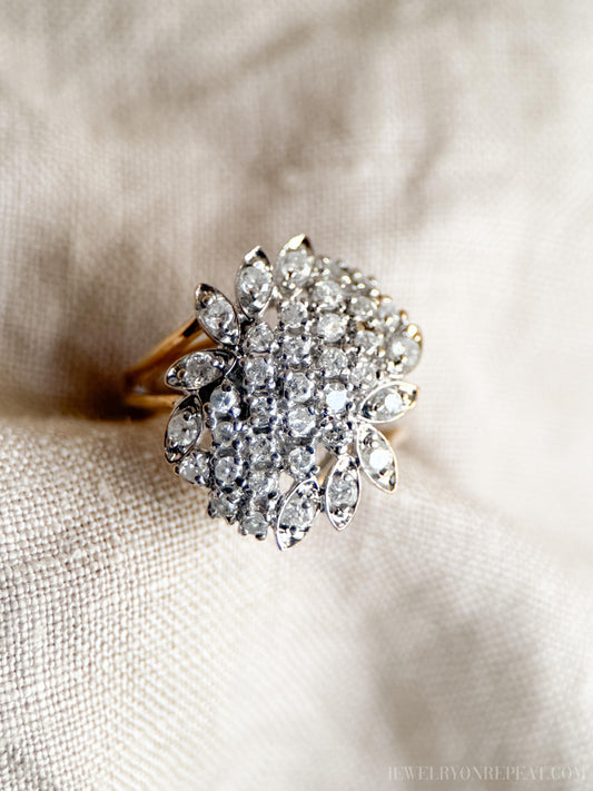 Vintage Diamond Cluster Ring in 14k Gold, Vintage Jewelry from the 1990s - Timeless, Sustainable, @JewelryOnRepeat