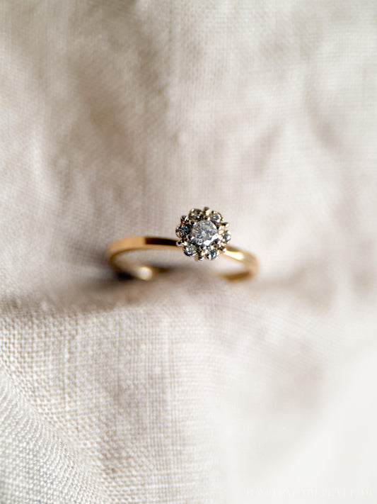 Vintage Diamond Halo Engagement Ring in 14k Gold, Antique Jewelry from the 1950s - Timeless, Sustainable, @JewelryOnRepeat