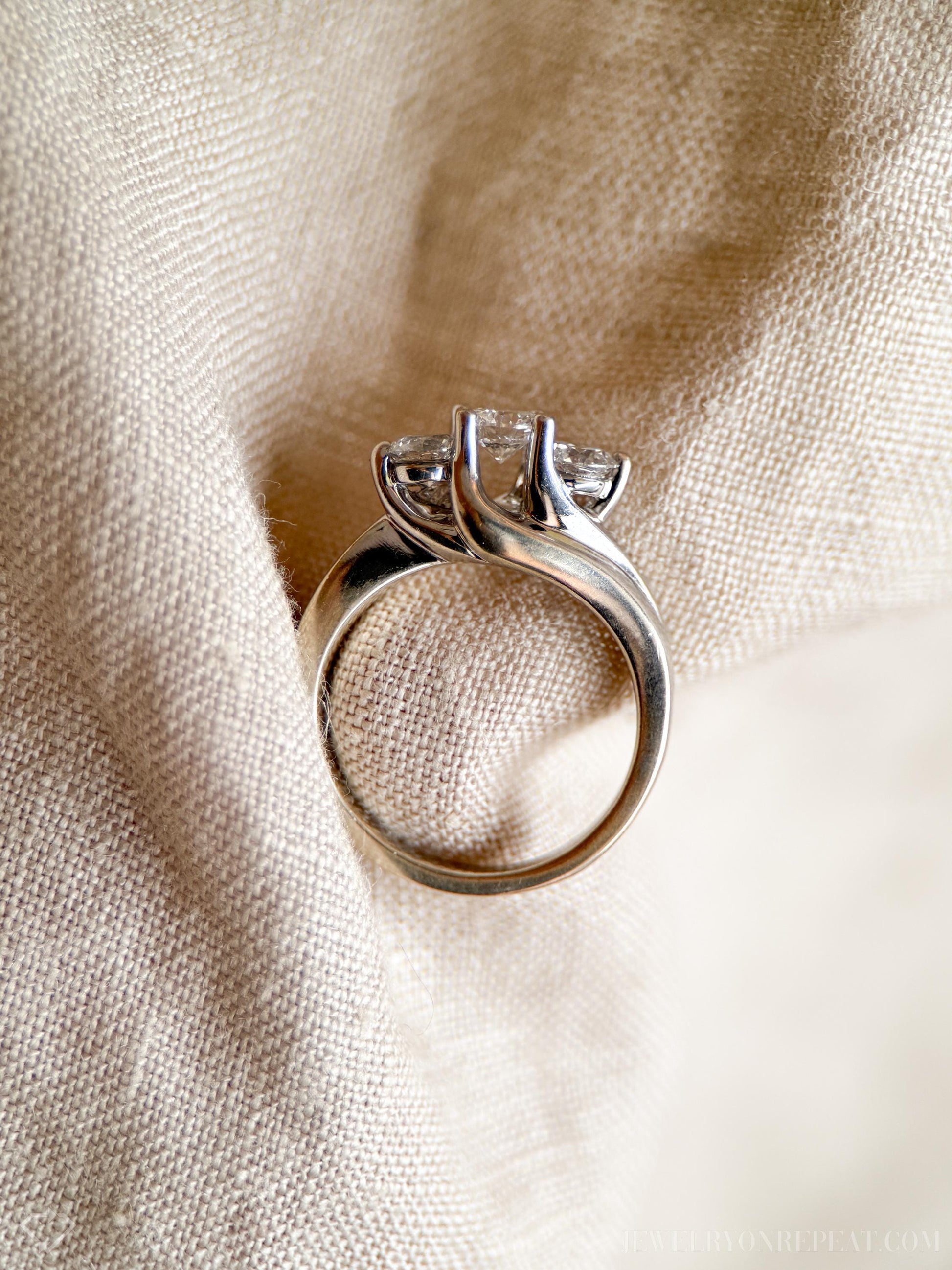 Vintage Three Stone Diamond Engagement Ring in 14k White Gold, Retro Jewelry from the 1990s - Timeless, Sustainable, @JewelryOnRepeat