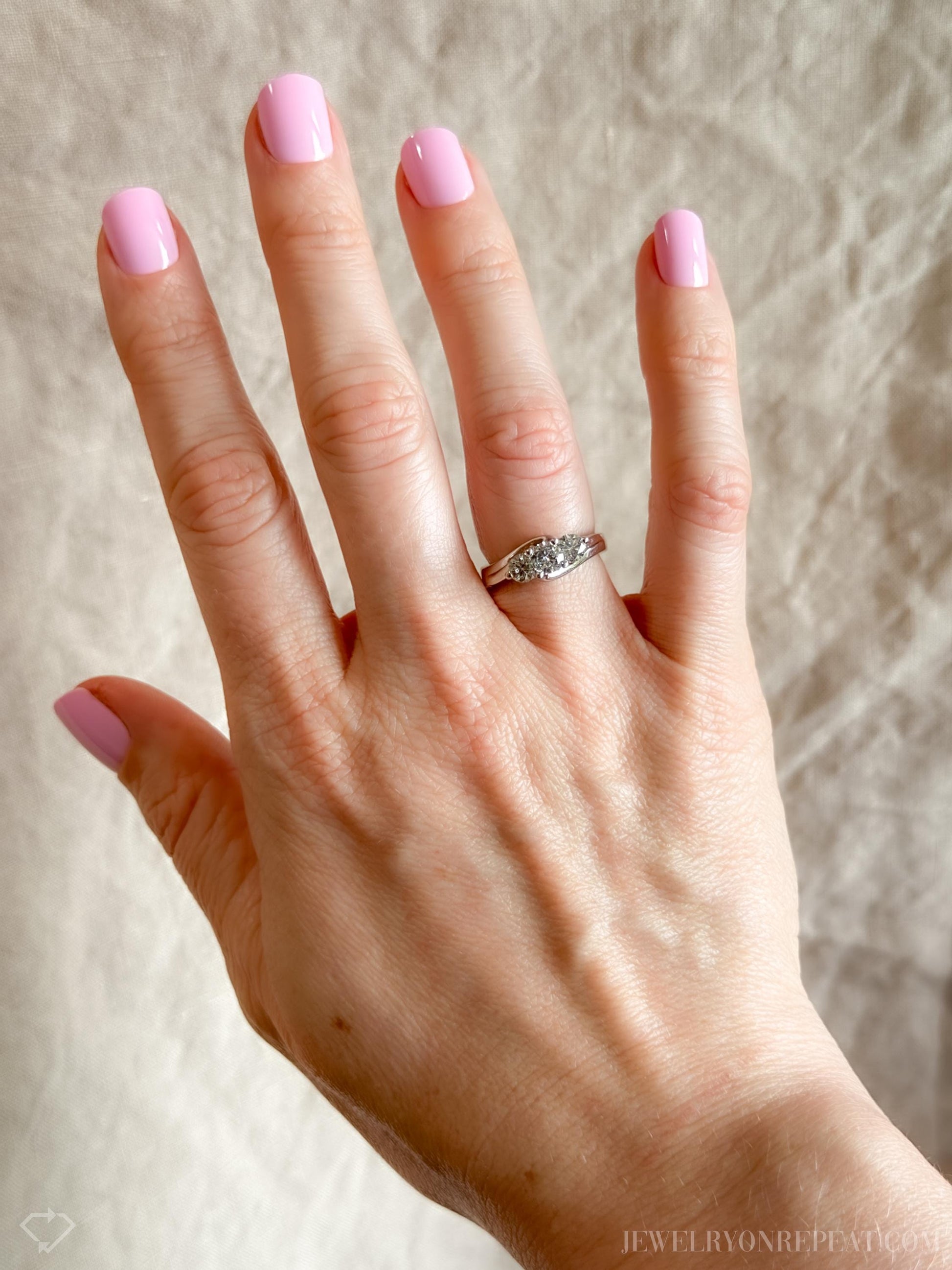 Vintage Three Stone Diamond Engagement Ring in 14k White Gold, Retro Jewelry from the 1990s - Timeless, Sustainable, @JewelryOnRepeat