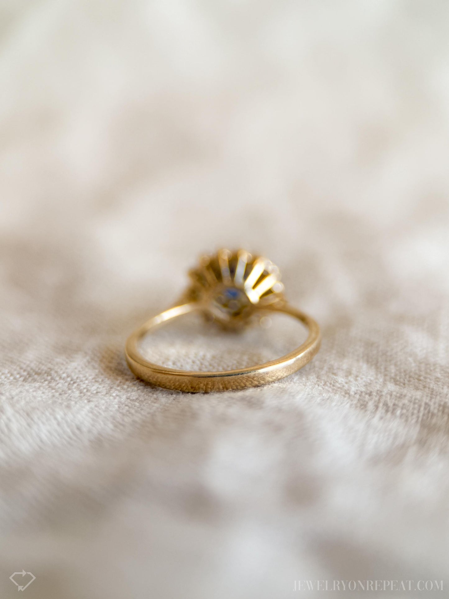 Vintage Sapphire Diamond Halo Gemstone Ring in 14k Gold, Retro Jewelry from the 1990s - Timeless, Sustainable, @JewelryOnRepeat