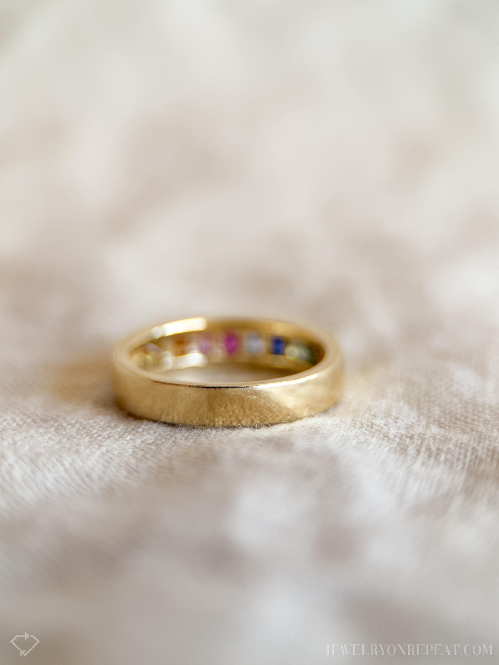 Vintage Rainbow Sapphire Channel Set Band in 14k Gold, Retro Jewelry from the 1990s - Timeless, Sustainable, @JewelryOnRepeat
