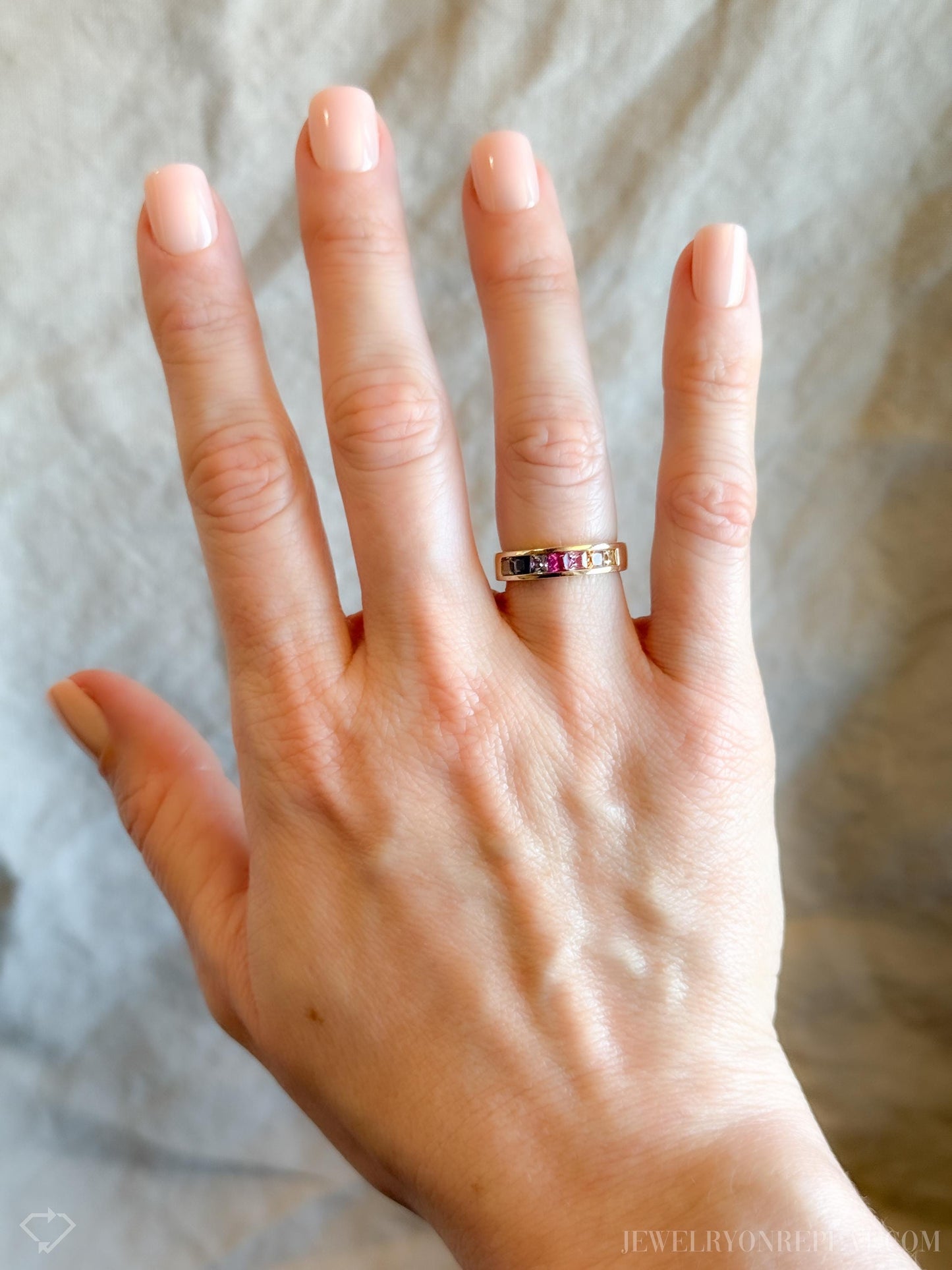 Vintage Rainbow Sapphire Channel Set Band in 14k Gold, Retro Jewelry from the 1990s - Timeless, Sustainable, @JewelryOnRepeat