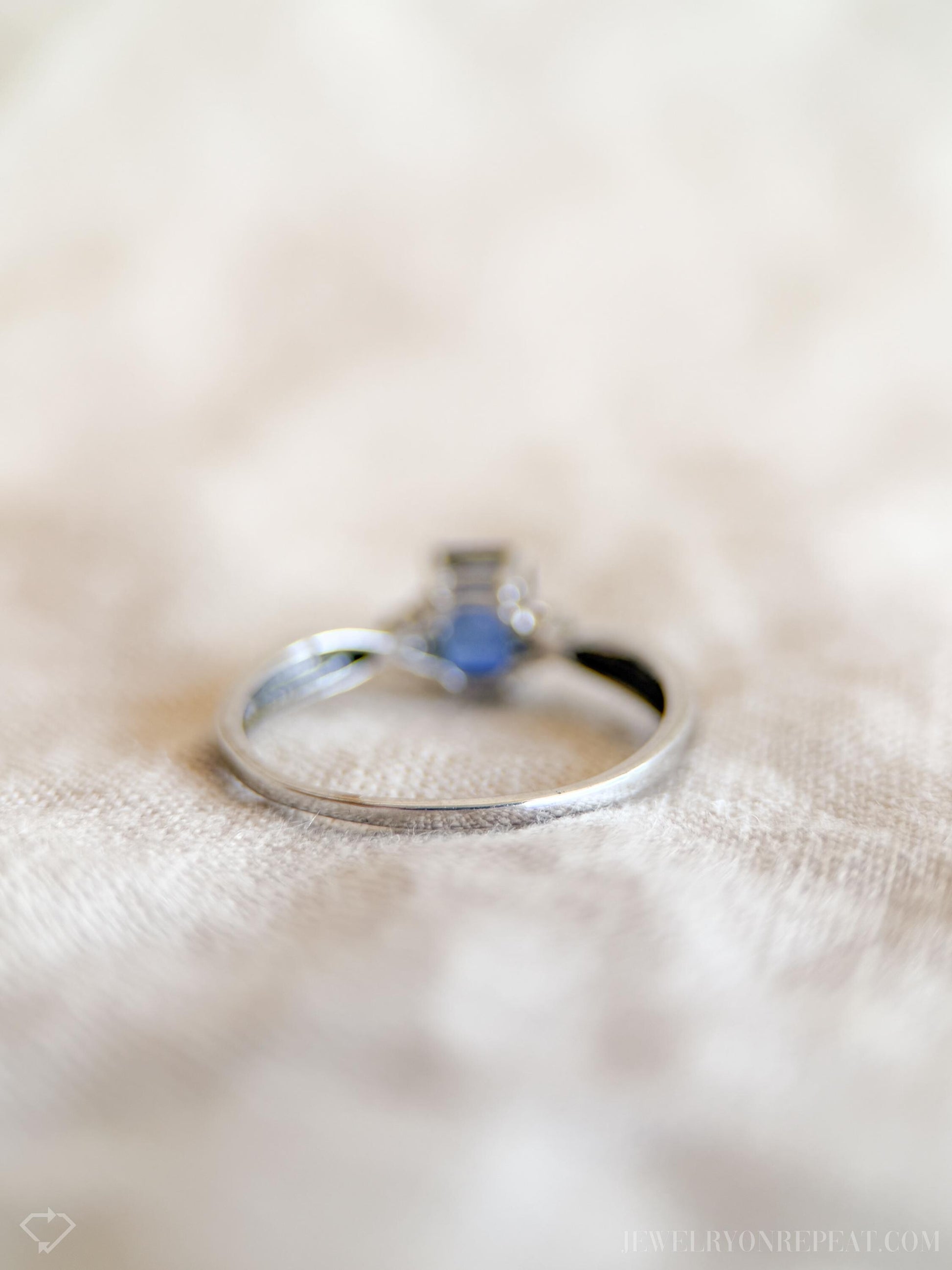 Vintage Emerald Cut Blue Sapphire Gemstone Ring in 10k White Gold, Retro Jewelry from the 1990s - Timeless, Sustainable, @JewelryOnRepeat