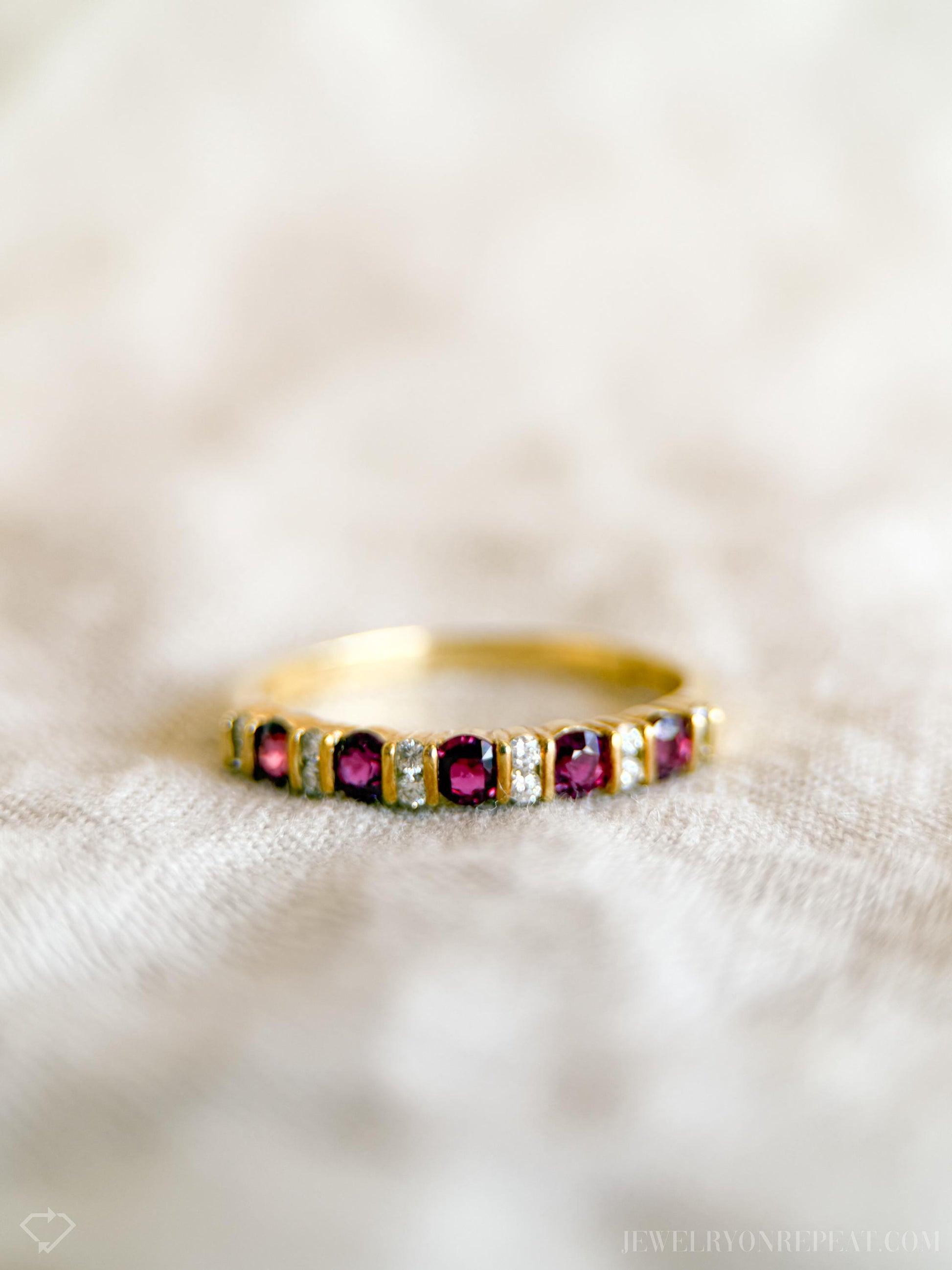 Vintage Ruby and Diamond Gemstone Band in 18k Gold, Retro Jewelry from the 1990s - Timeless, Sustainable, @JewelryOnRepeat