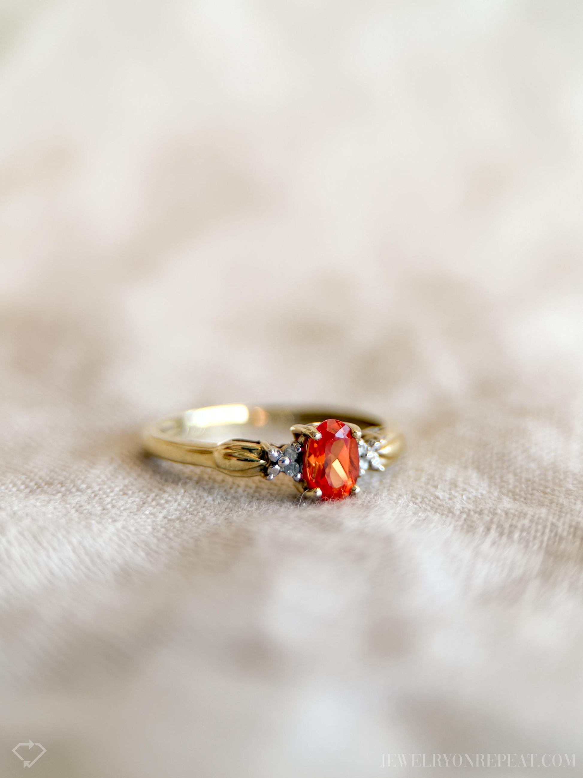 Vintage Oval Cut Orange Garnet Gemstone Ring in 10k Gold, Retro Jewelry from the 1990s - Timeless, Sustainable, @JewelryOnRepeat