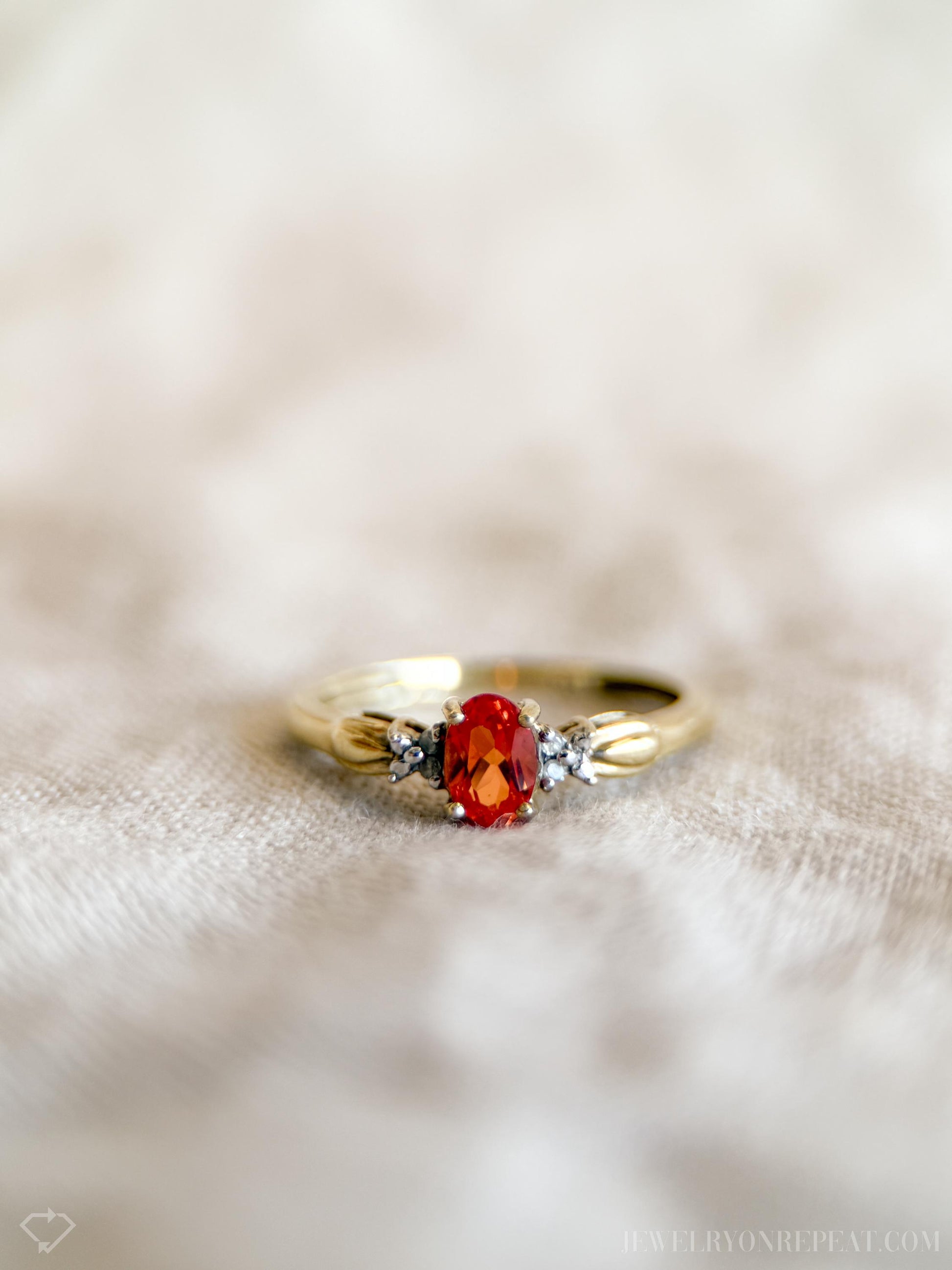 Vintage Oval Cut Orange Garnet Gemstone Ring in 10k Gold, Retro Jewelry from the 1990s - Timeless, Sustainable, @JewelryOnRepeat