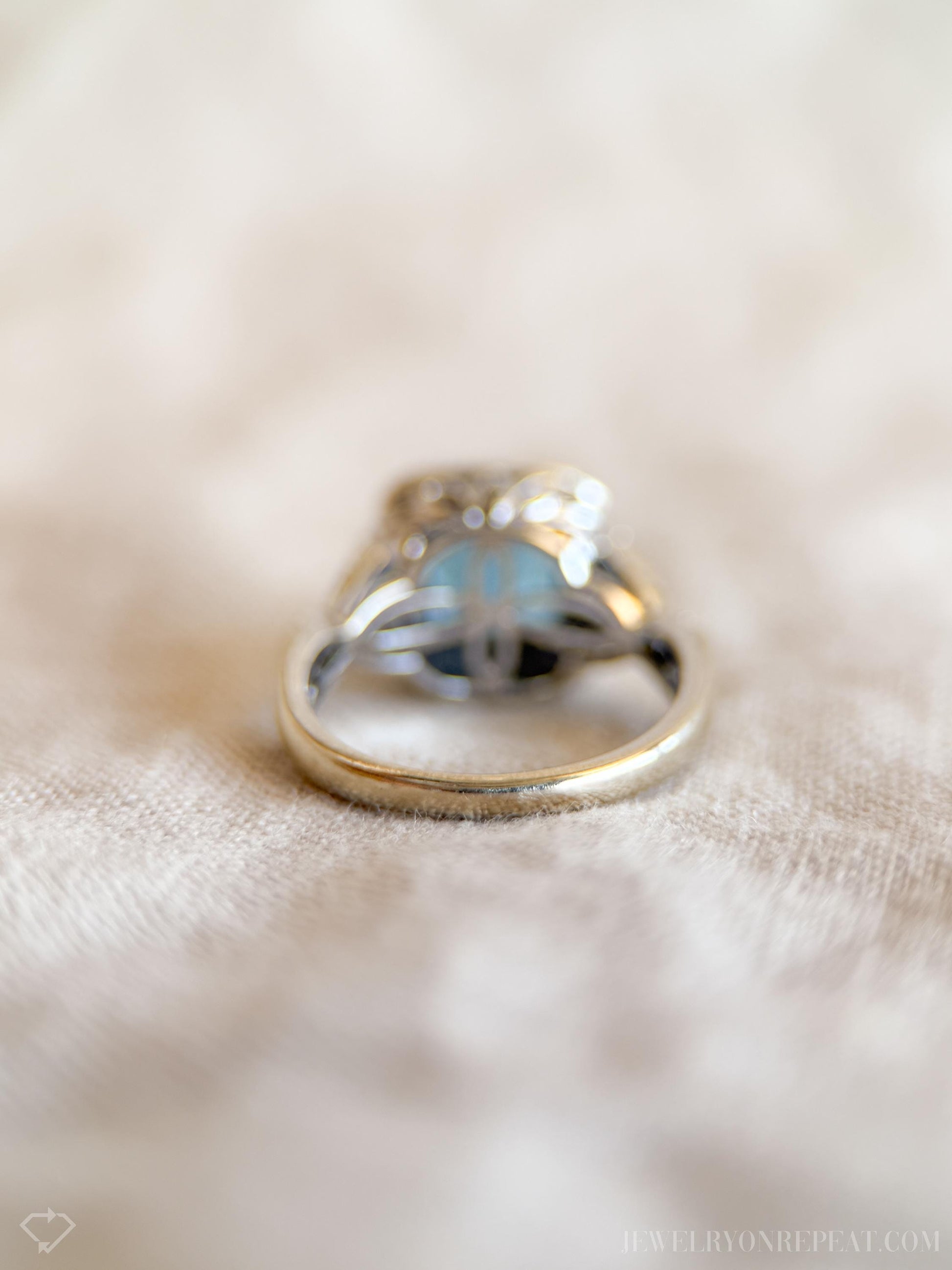 Vintage Blue Topaz Halo Ring in 14k White Gold, Retro Jewelry from the 1990s - Timeless, Sustainable, @JewelryOnRepeat