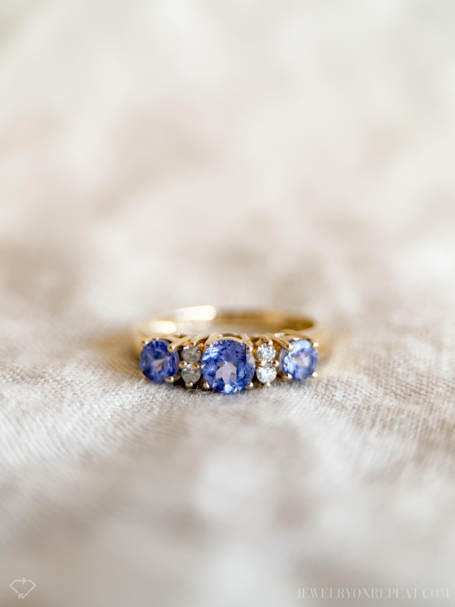 Vintage Tanzanite and Diamond Band in 14k Gold, Retro Jewelry from the 1990s - Timeless, Sustainable, @JewelryOnRepeat