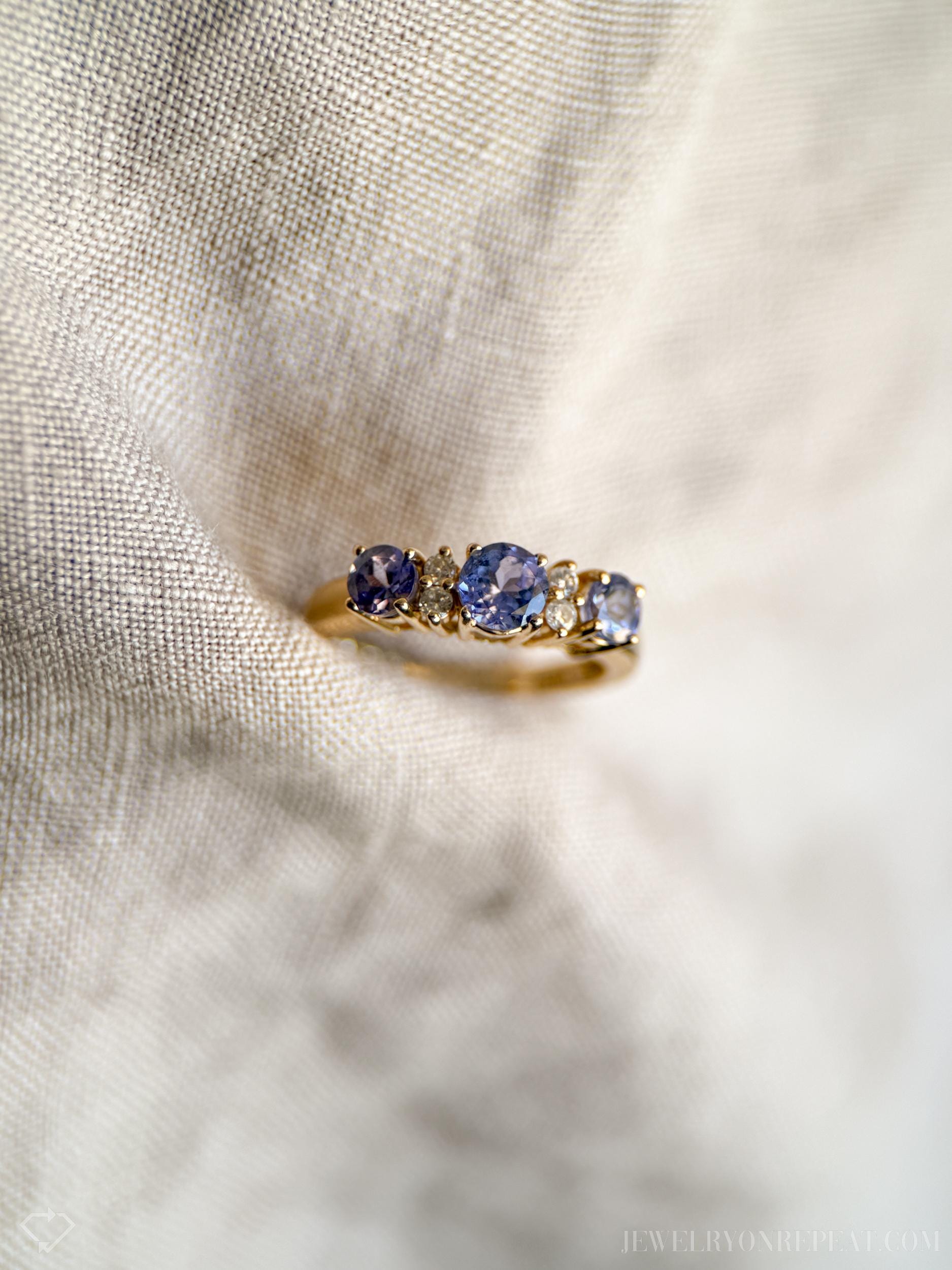 Vintage Tanzanite and Diamond Band in 14k Gold, Retro Jewelry from the 1990s - Timeless, Sustainable, @JewelryOnRepeat