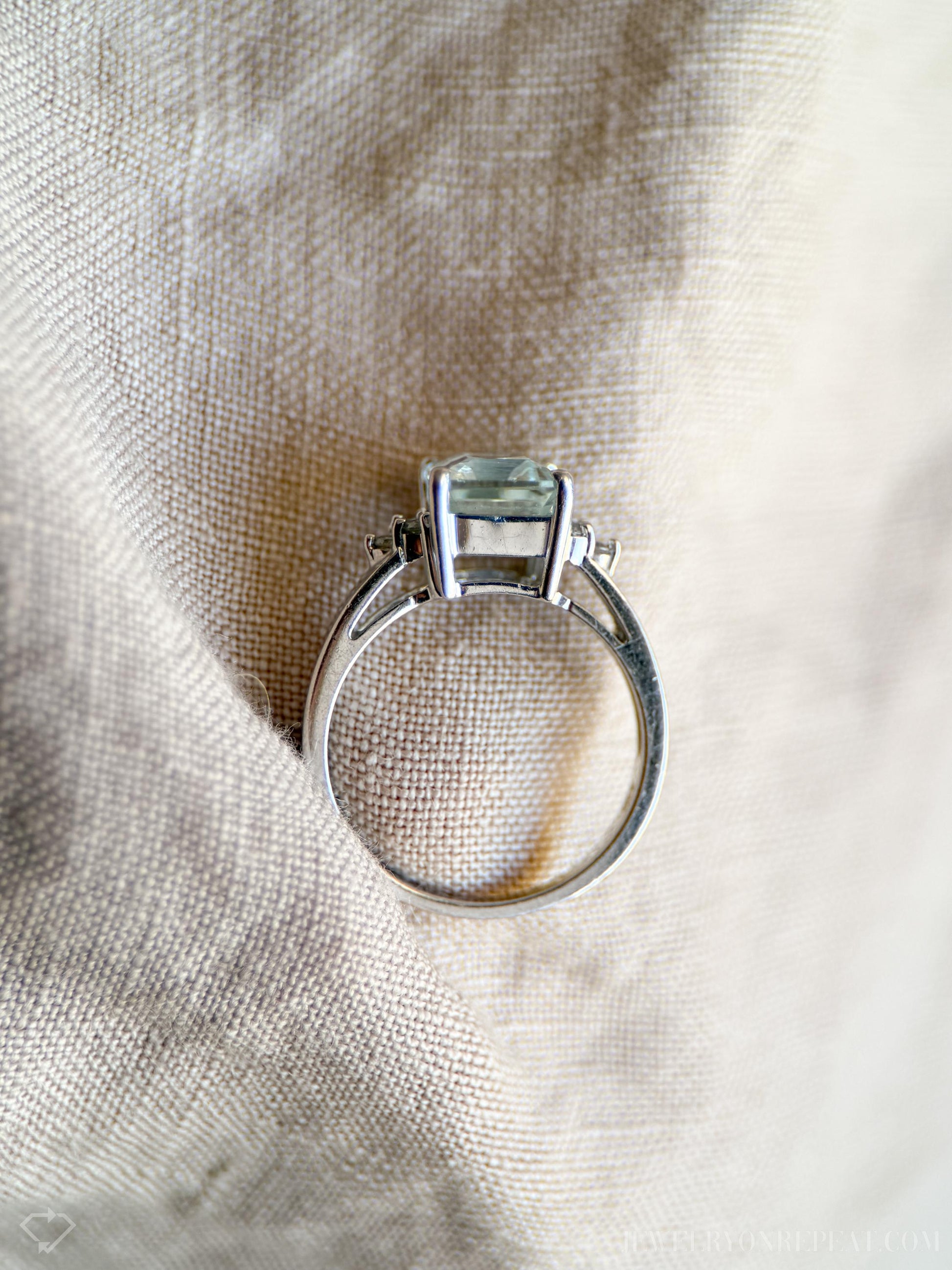 Vintage Emerald Cut Aquamarine and Diamond Ring in 14k White Gold, Retro Jewelry from the 1990s - Timeless, Sustainable, @JewelryOnRepeat