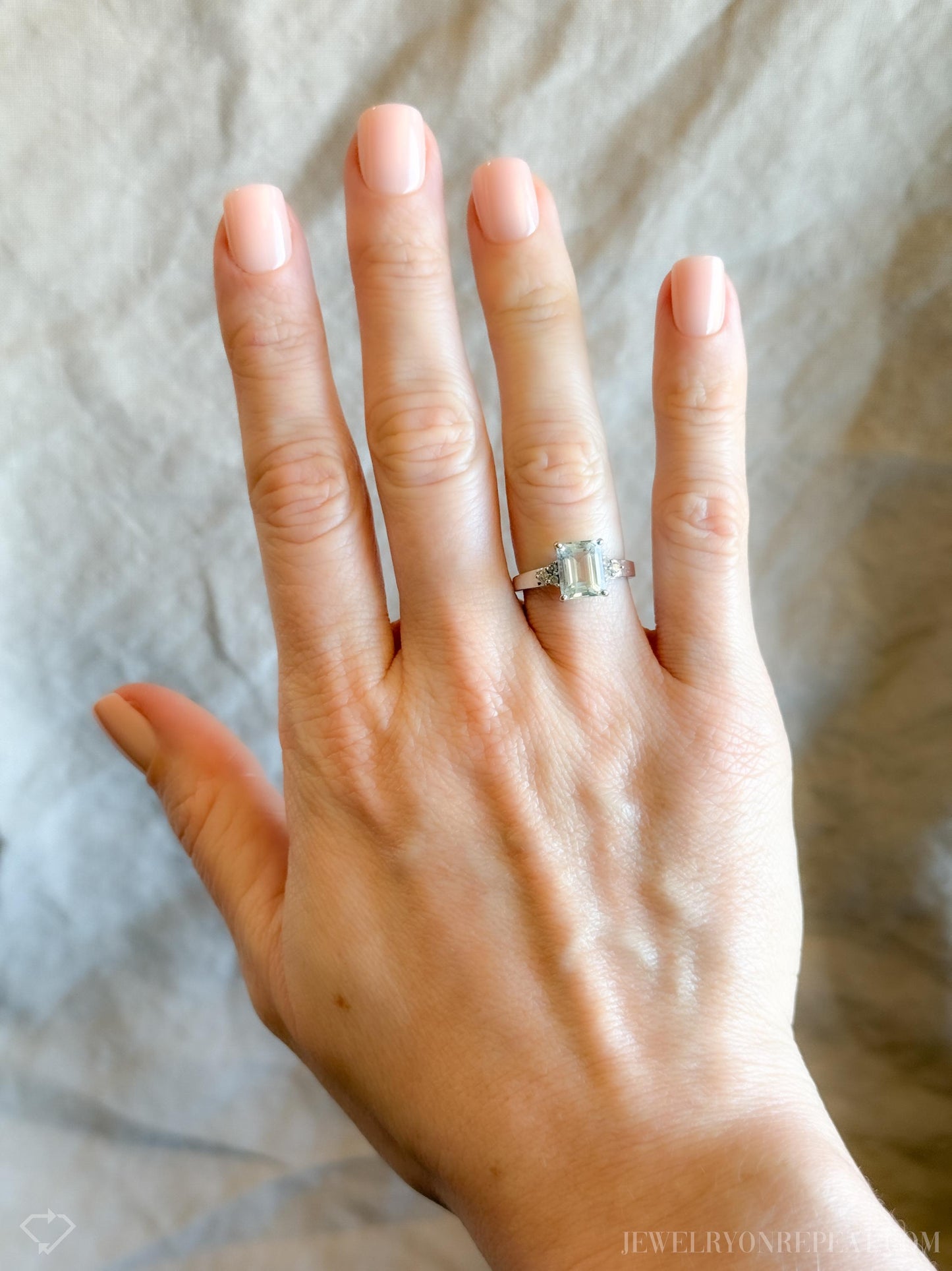Vintage Emerald Cut Aquamarine and Diamond Ring in 14k White Gold, Retro Jewelry from the 1990s - Timeless, Sustainable, @JewelryOnRepeat