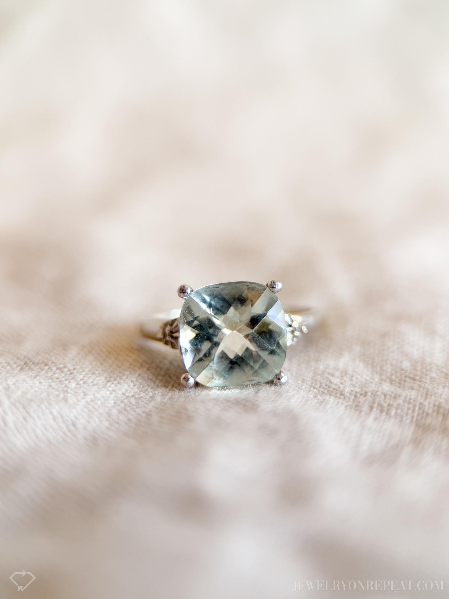 Vintage Green Prasiolite Gemstone Ring in 10k White Gold, Vintage Jewelry from the 1990s - Timeless, Sustainable, @JewelryOnRepeat