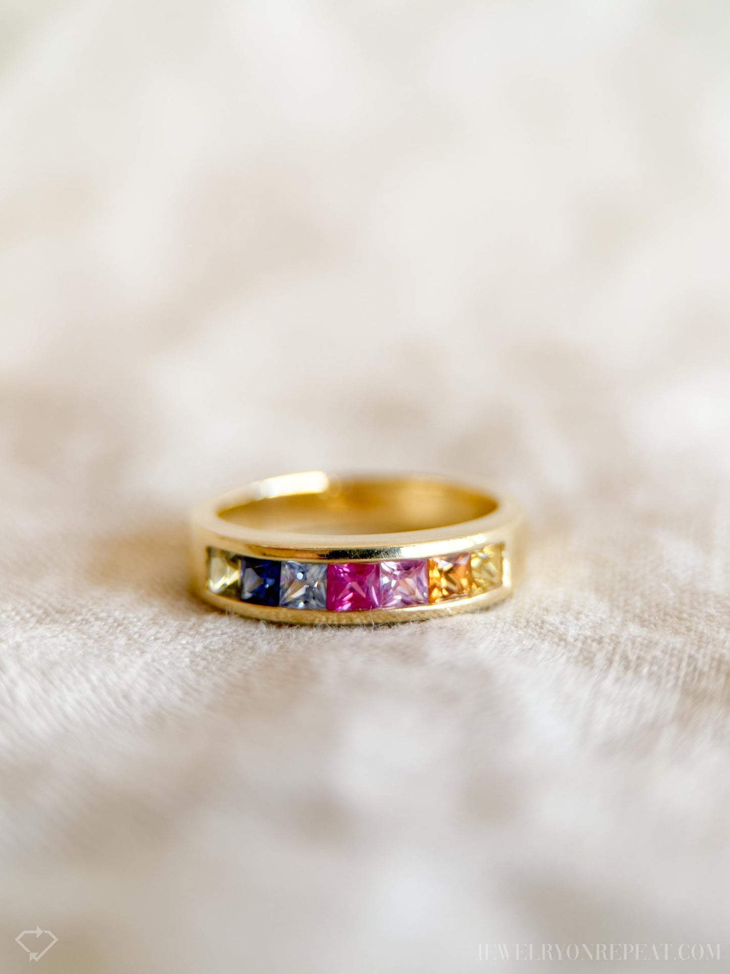 Vintage Rainbow Sapphire Channel Set Band in 14k Gold, Retro Jewelry from the 1990s - Timeless, Sustainable, @JewelryOnRepeat