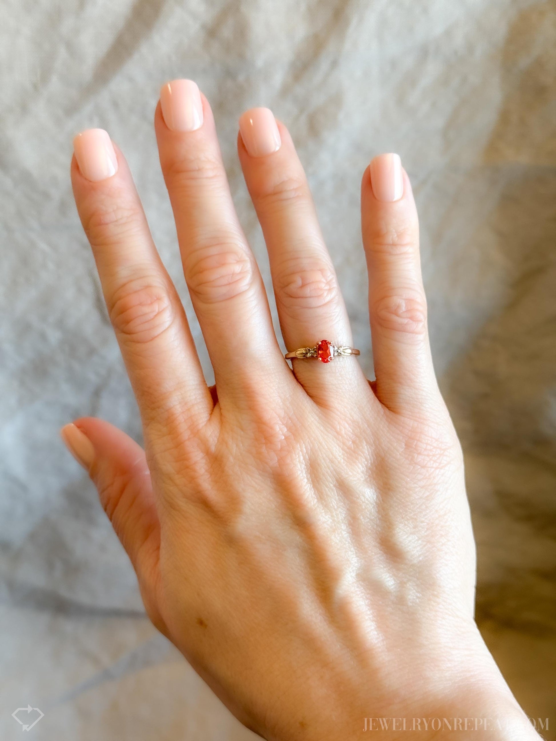Vintage Oval Cut Orange Garnet Gemstone Ring in 10k Gold, Retro Jewelry from the 1990s - Timeless, Sustainable, @JewelryOnRepeat