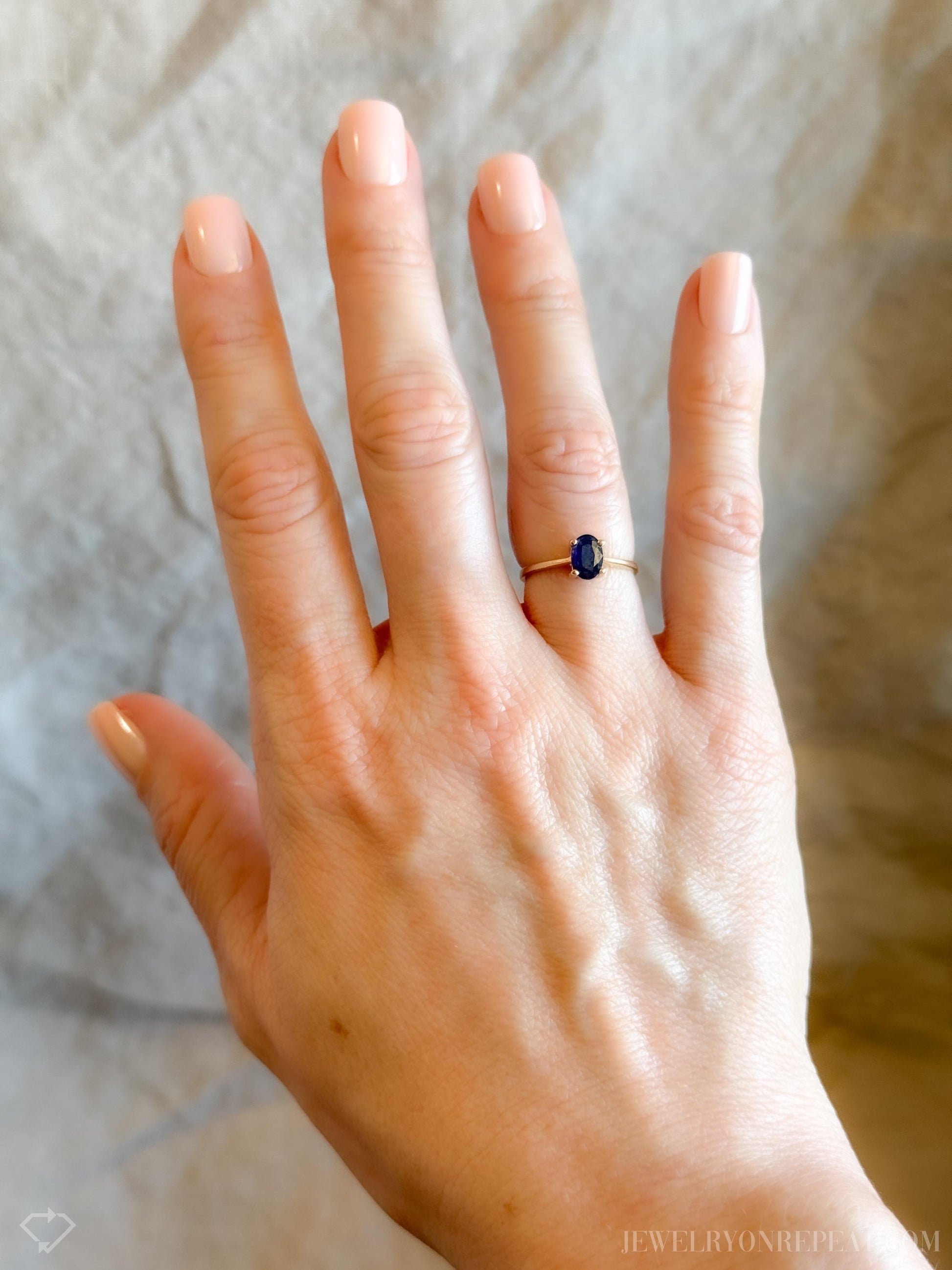 Vintage Oval Cut Blue Sapphire Solitaire Gemstone Ring in 14k Gold, Antique Jewelry from the 1990s - Timeless, Sustainable, @JewelryOnRepeat