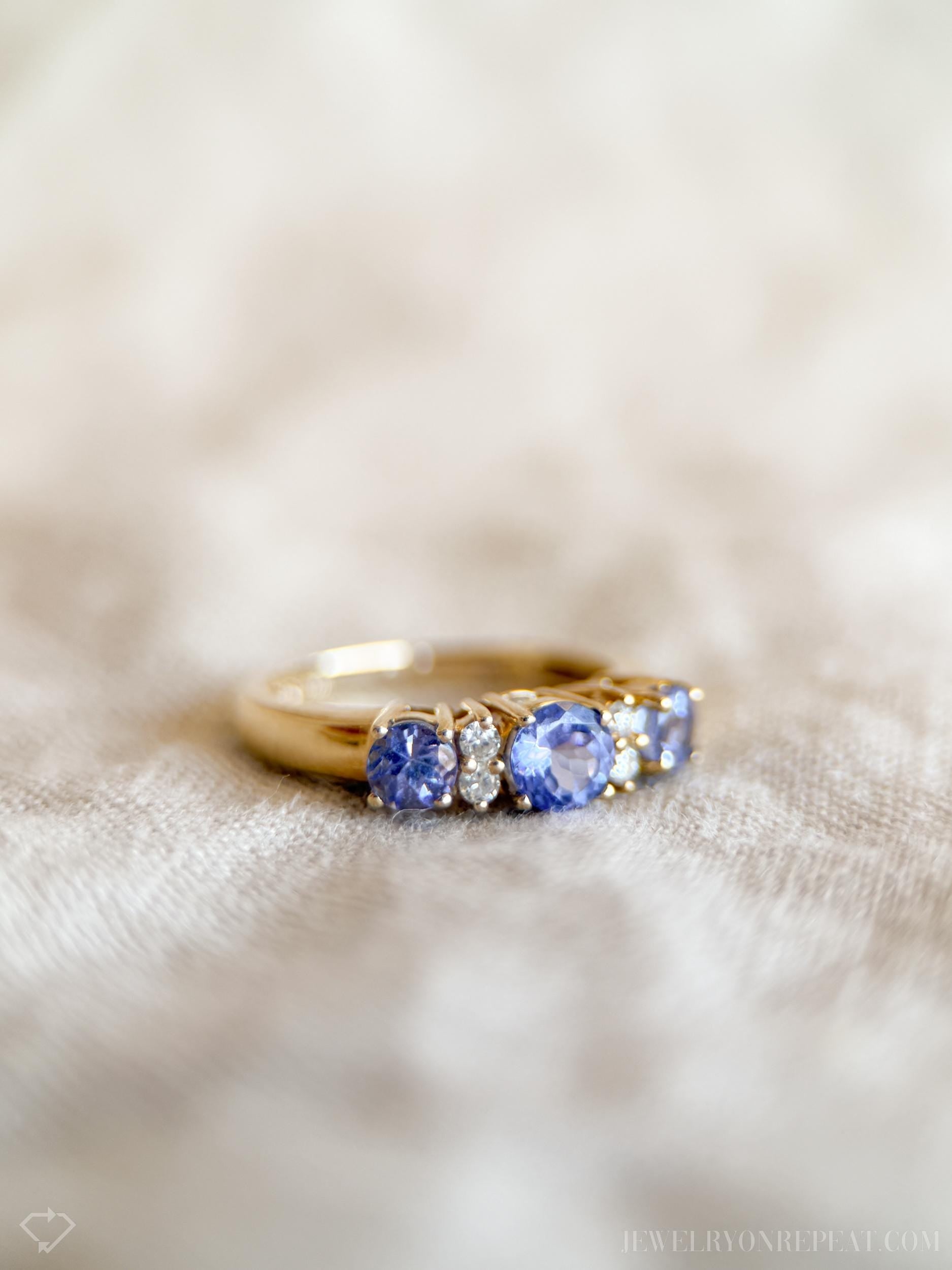 Vintage Tanzanite and Diamond Band in 14k Gold, Retro Jewelry from the 1990s - Timeless, Sustainable, @JewelryOnRepeat