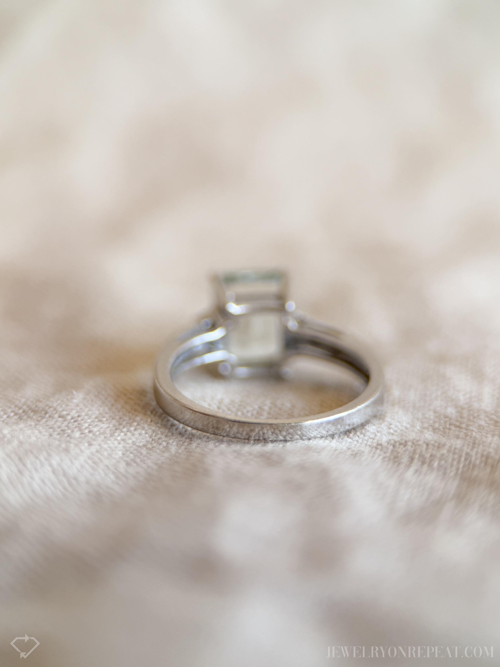 Vintage Emerald Cut Aquamarine and Diamond Ring in 14k White Gold, Retro Jewelry from the 1990s - Timeless, Sustainable, @JewelryOnRepeat