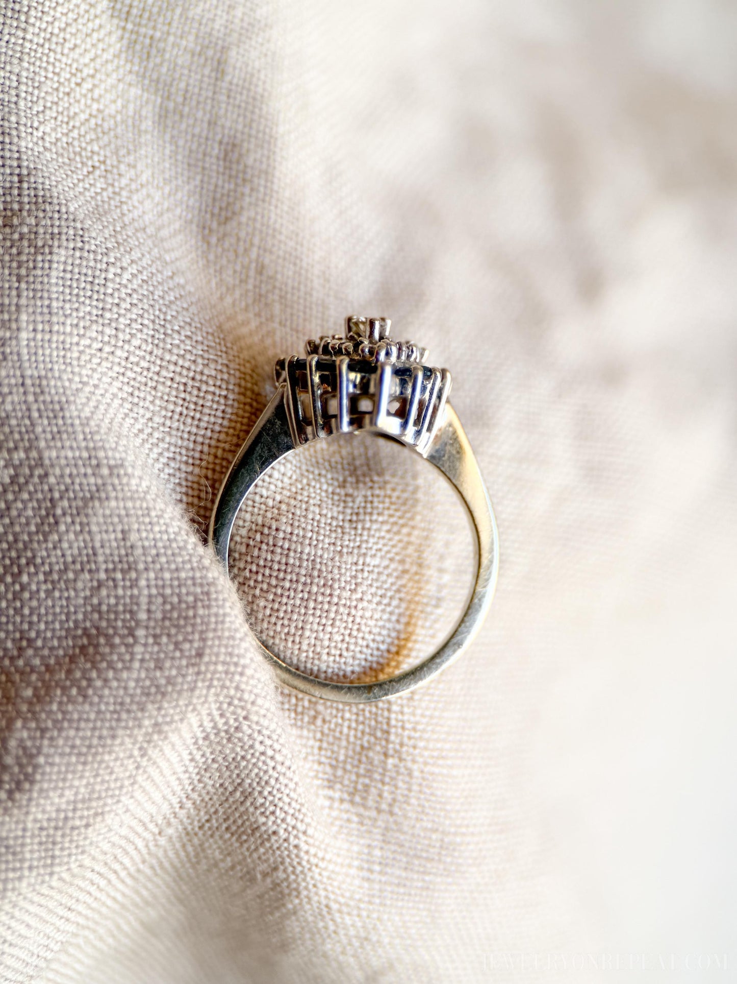 Vintage Sapphire and Diamond Heart Shaped Ring in 14k White Gold, Retro Jewelry from the 1990s - Timeless, Sustainable, @JewelryOnRepeat