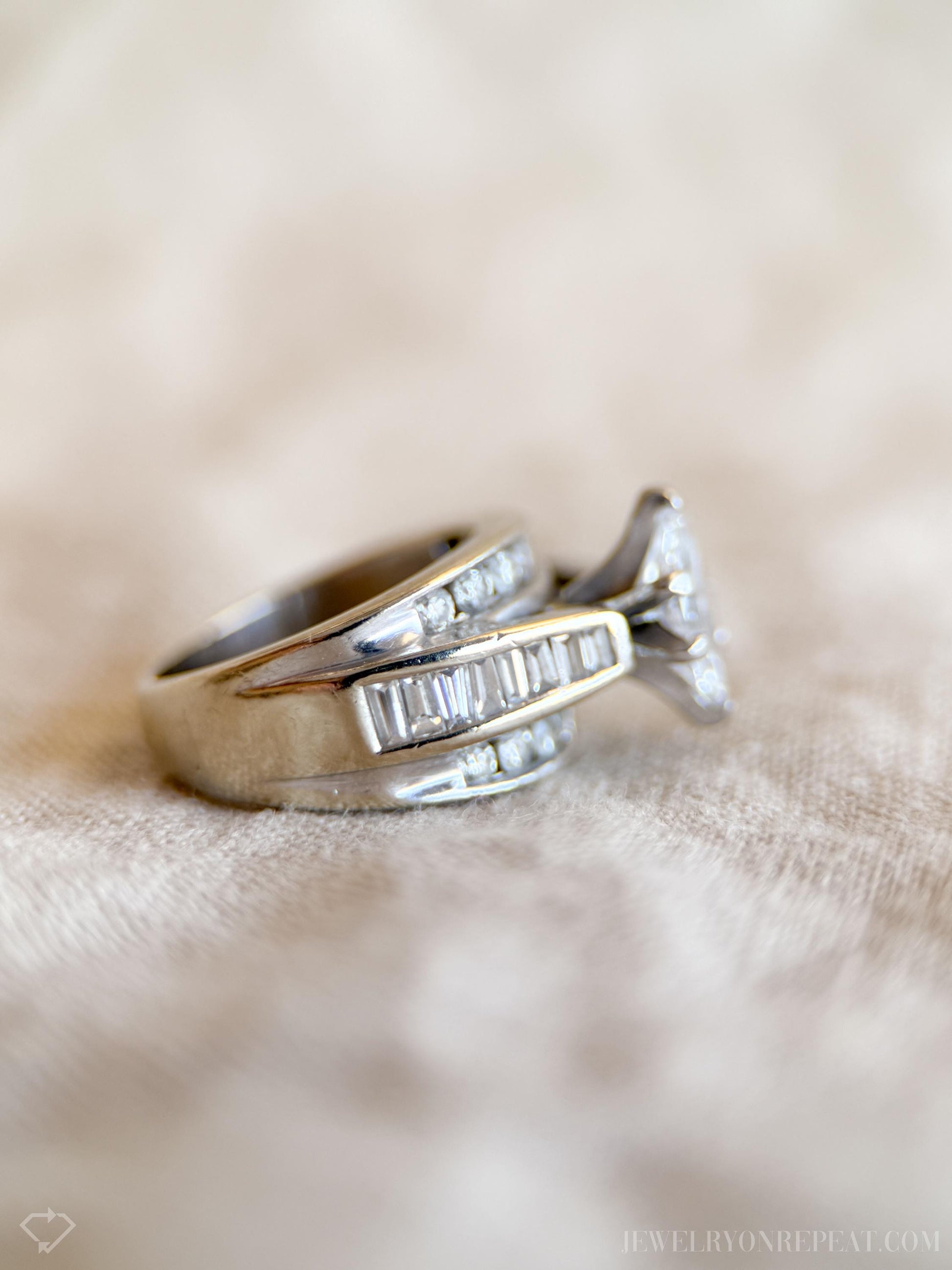 Vintage Marquise Cut Diamond Channel Set Engagement Ring in 14k White Gold, Retro 1990s Jewelry - Timeless, Sustainable, @JewelryOnRepeat