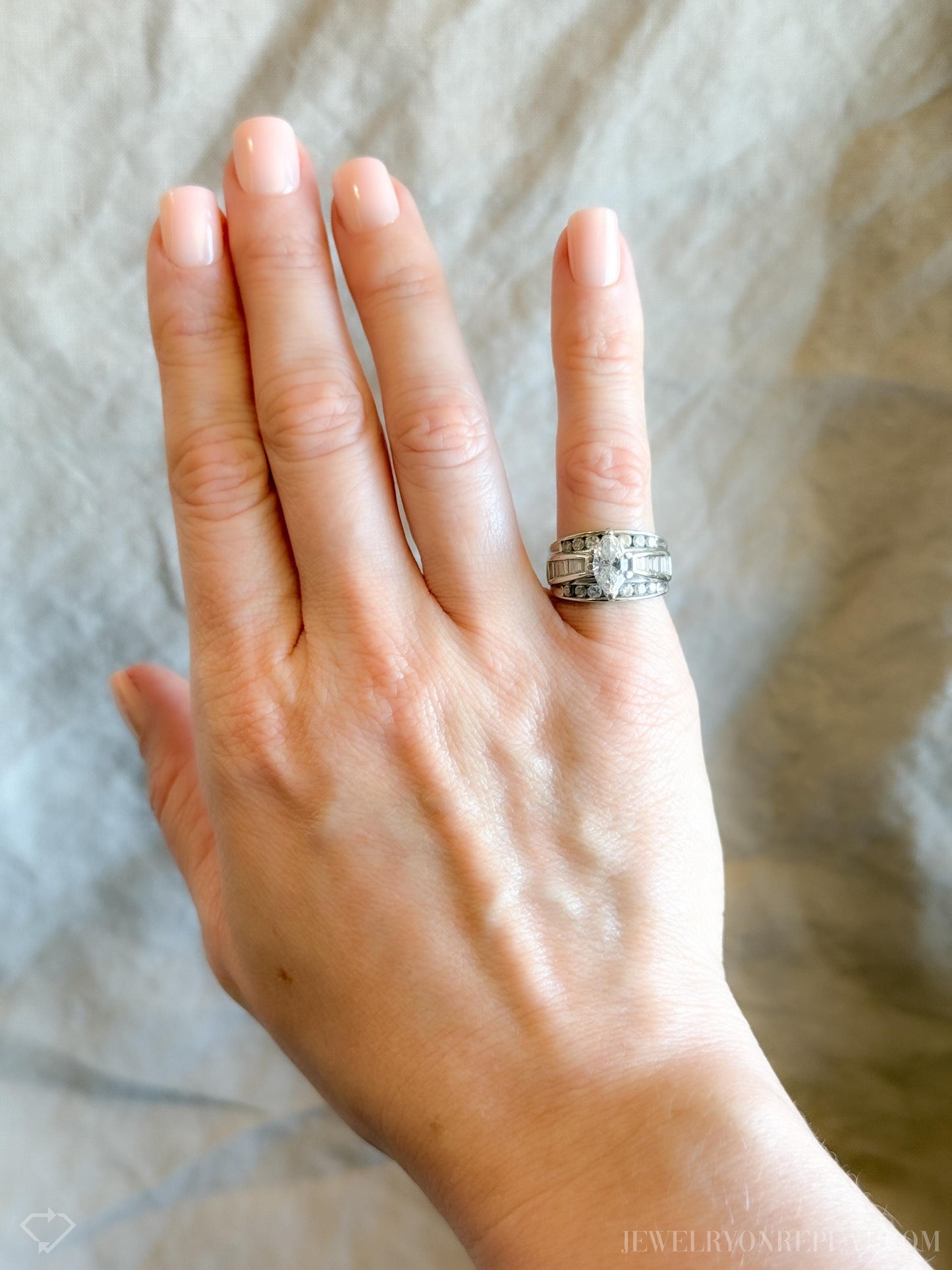 Vintage Marquise Cut Diamond Channel Set Engagement Ring in 14k White Gold, Retro 1990s Jewelry - Timeless, Sustainable, @JewelryOnRepeat