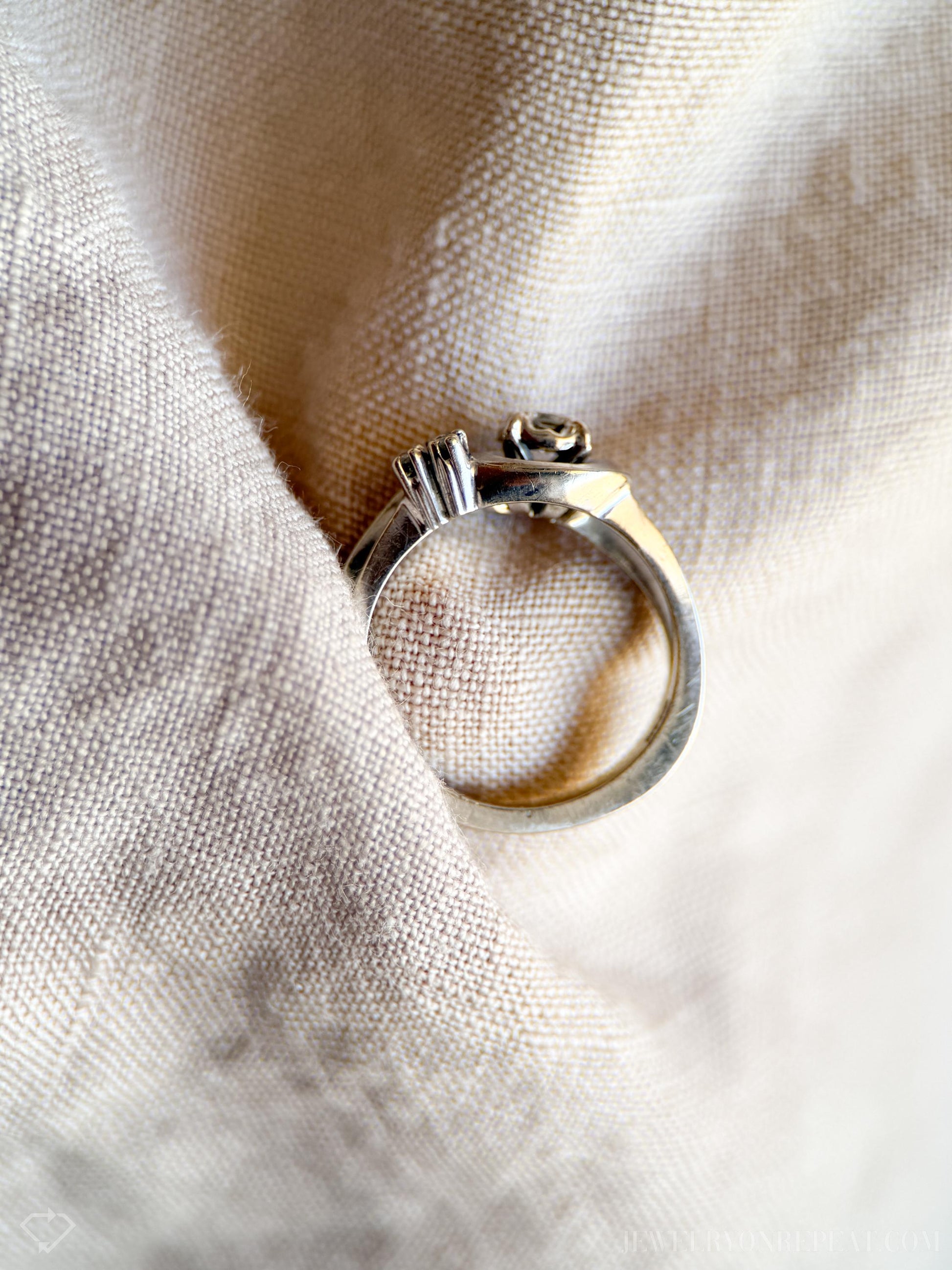 Vintage Diamond Swirl Engagement Ring Bridal Set in 14k White Gold, Antique Jewelry from the 1950s - Timeless, Sustainable, @JewelryOnRepeat