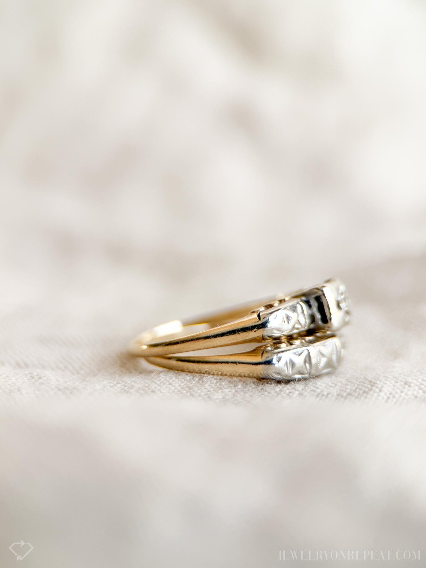 Vintage Art Deco Diamond Bridal Set, Engagement Ring and Wedding Band in 14k Gold, Antique 1920s Jewelry - Timeless, @JewelryOnRepeat