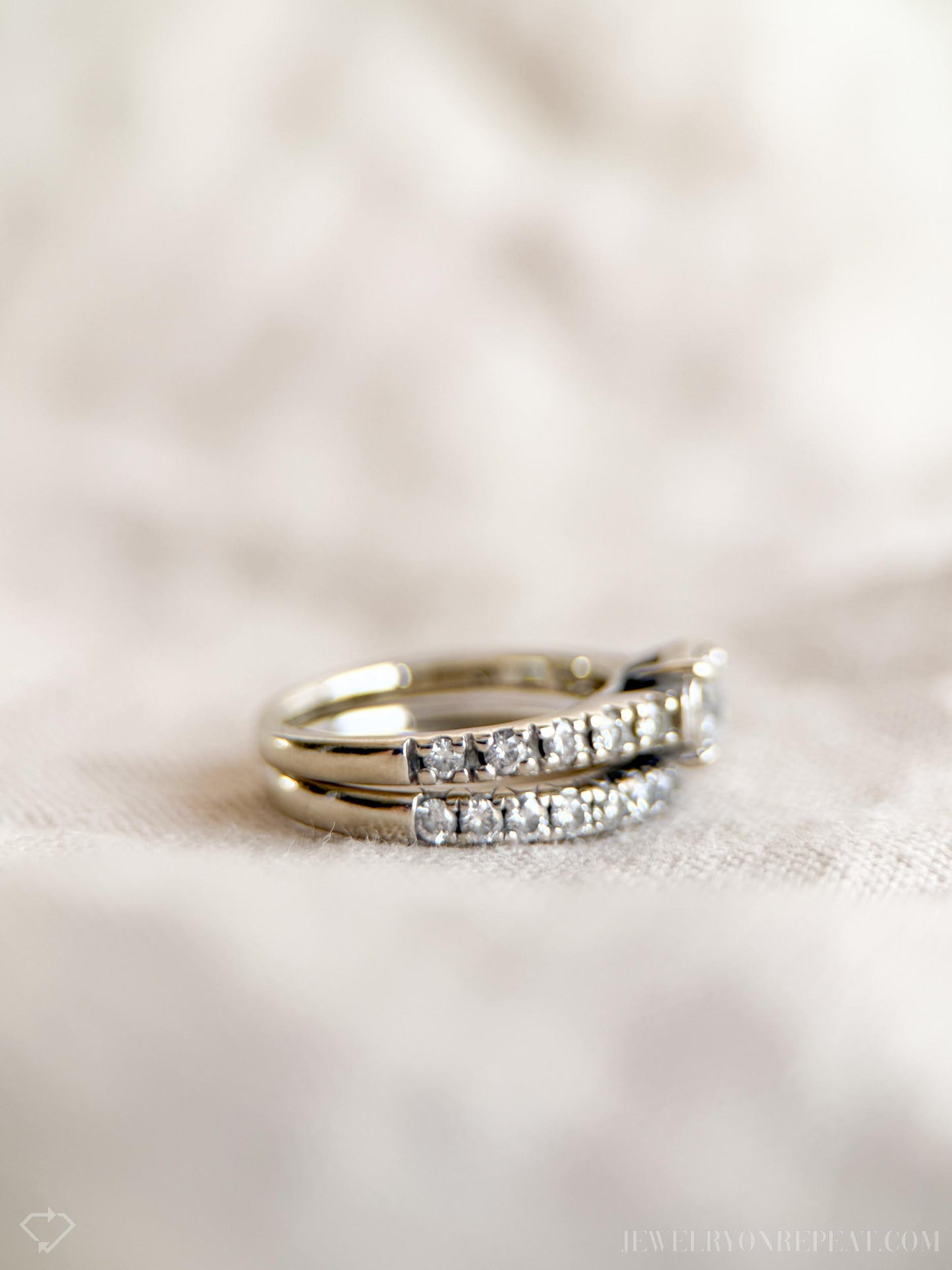 Vintage Diamond Engagement Ring and Wedding Band Set in 14k White Gold, Retro 1990s Jewelry - Timeless, Sustainable, @JewelryOnRepeat