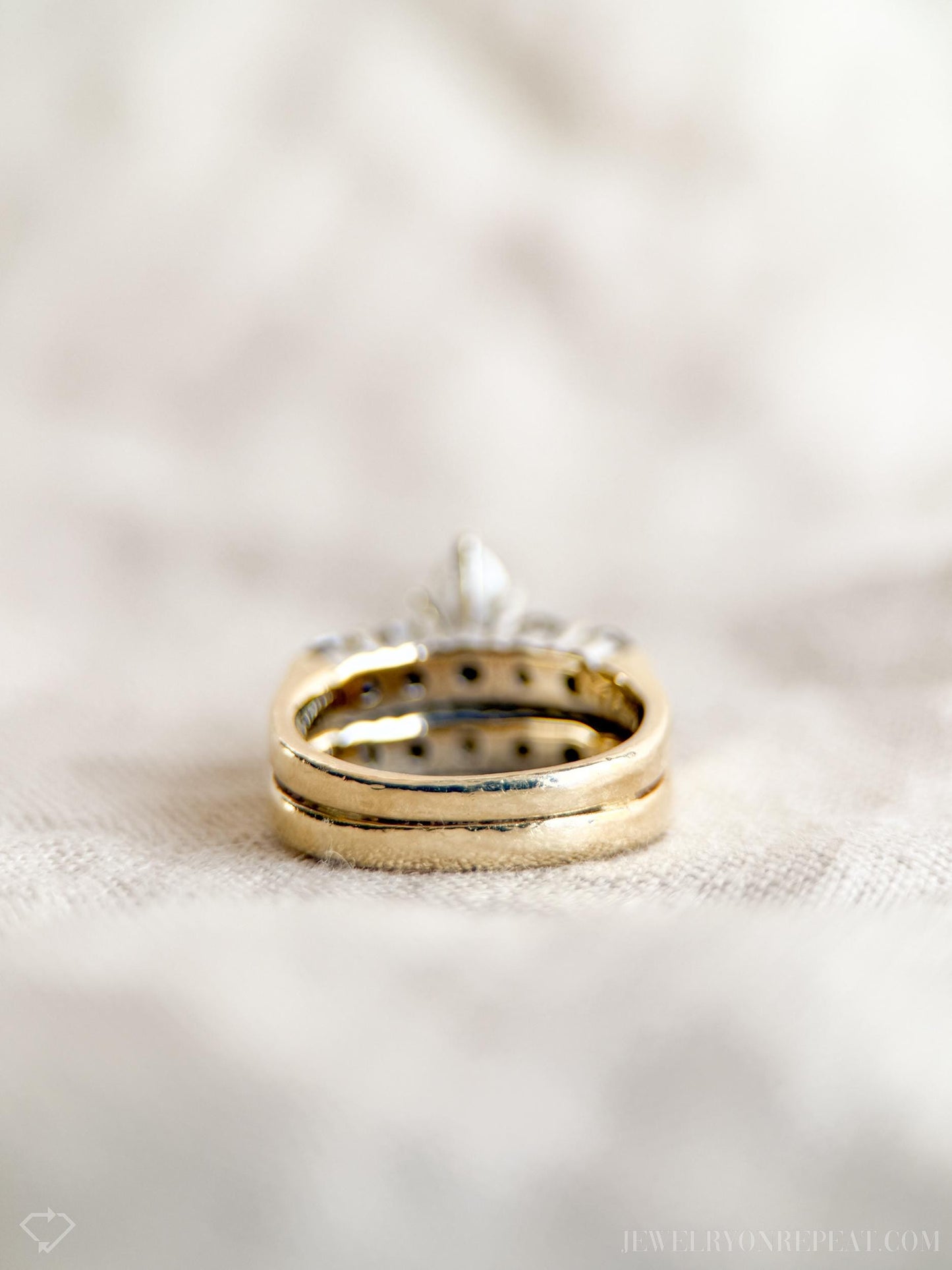 Vintage Diamond Bridal Set with Marquise Engagement Ring and Wedding Band in 14k Gold, Retro 1990s Jewelry - Sustainable, @JewelryOnRepeat