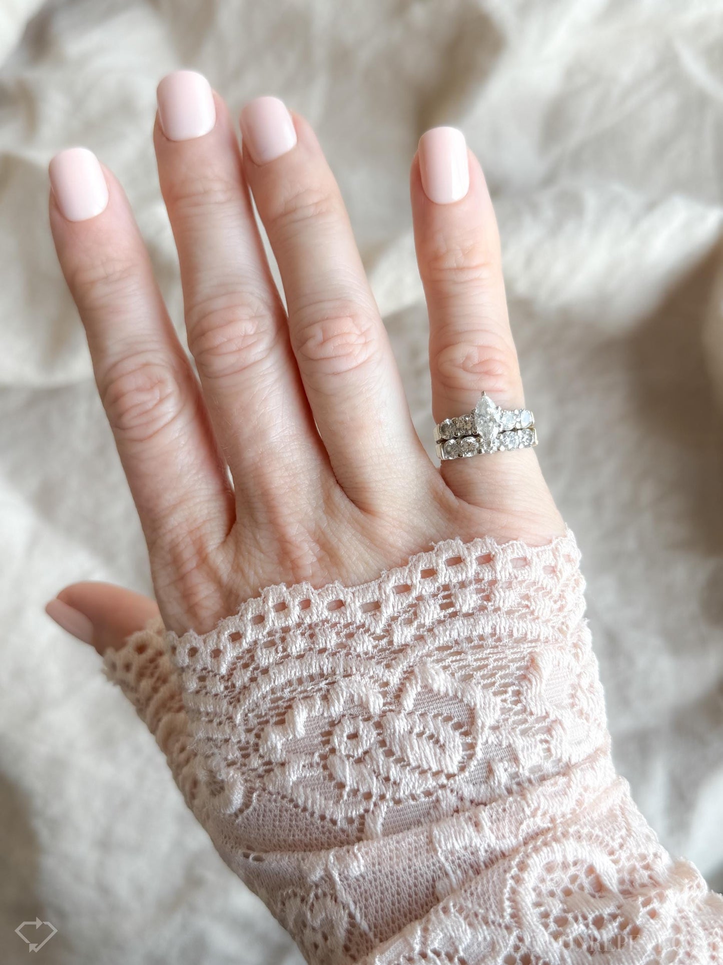 Vintage Diamond Bridal Set with Marquise Engagement Ring and Wedding Band in 14k Gold, Retro 1990s Jewelry - Sustainable, @JewelryOnRepeat