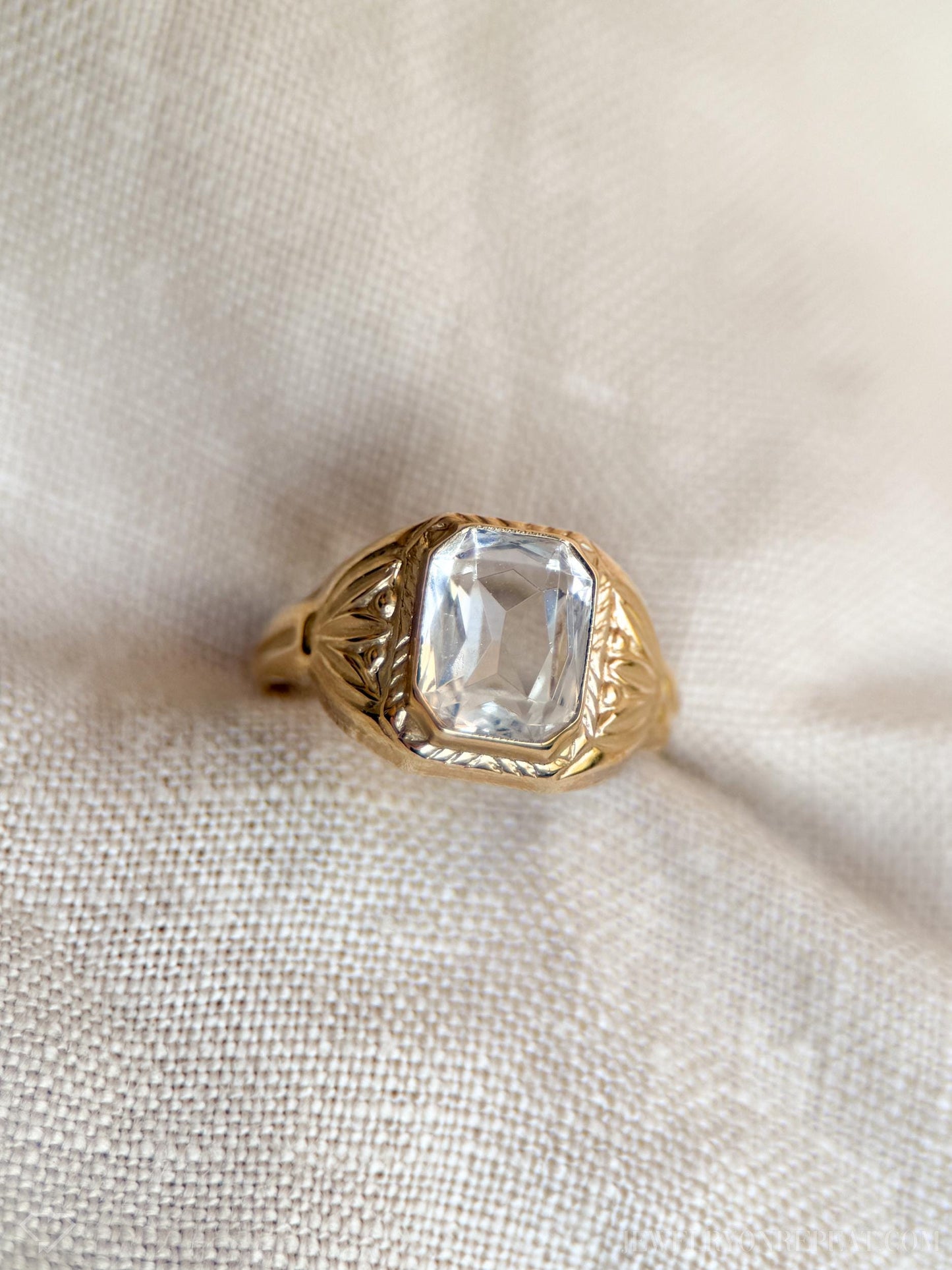 Vintage White Topaz and Diamond Ring in 10k Gold, Retro Jewelry from the 1950s - Timeless, Sustainable, @JewelryOnRepeat