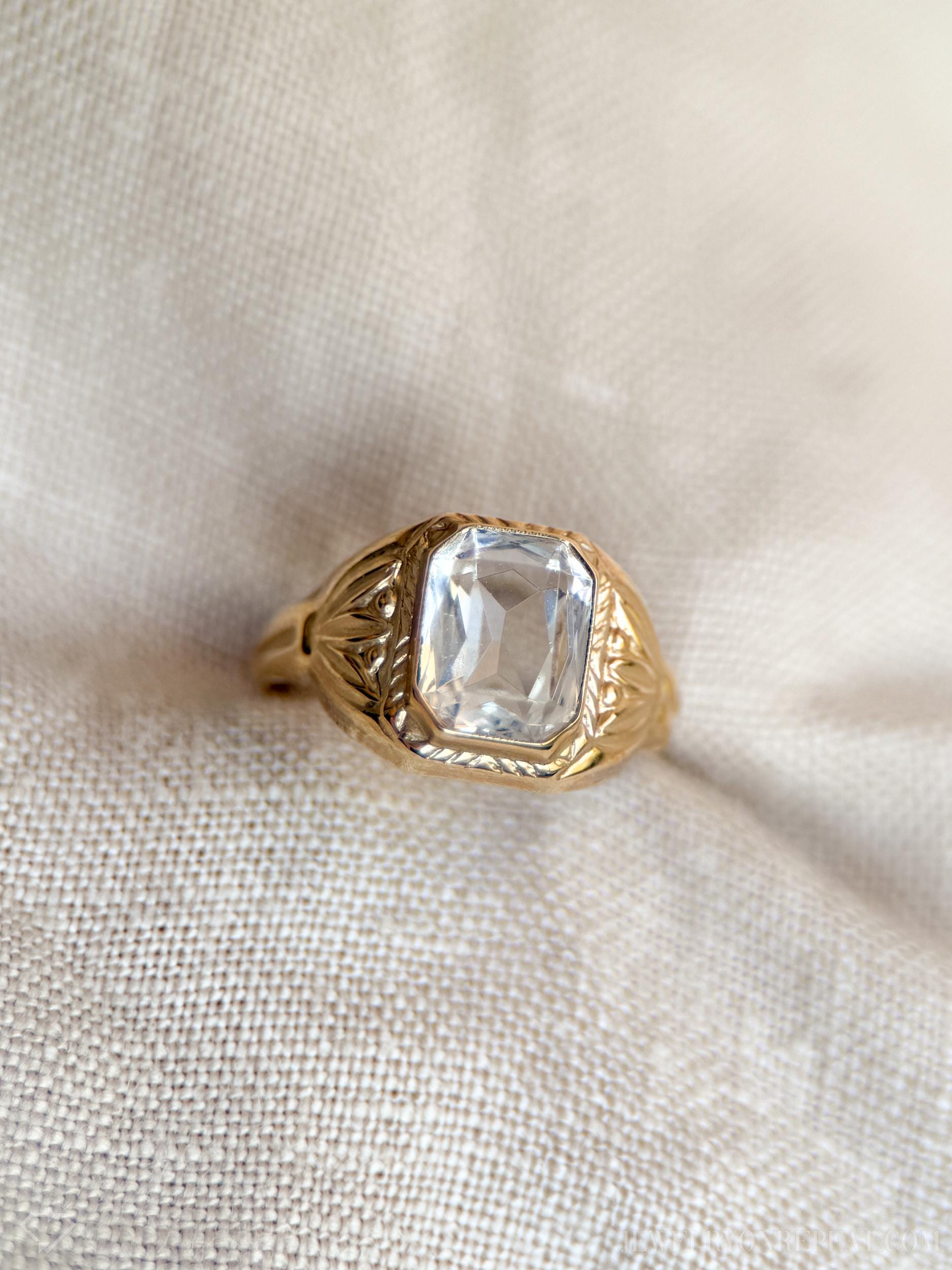 Vintage White Topaz and Diamond Ring in 10k Gold, Retro Jewelry from the 1950s - Timeless, Sustainable, @JewelryOnRepeat